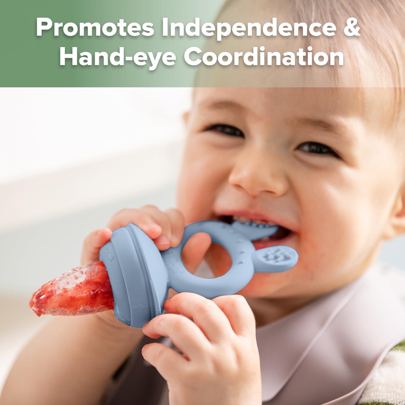 Haakaa Baby Fruit Food Feeder & Mini Freezer Nibble Tray Combo, Breastmilk Popsicle Molds for Cooling Relief, BPA Free Silicone Feeder for Safe Infant Self Feeding, 4 Month+ (Pea Green)