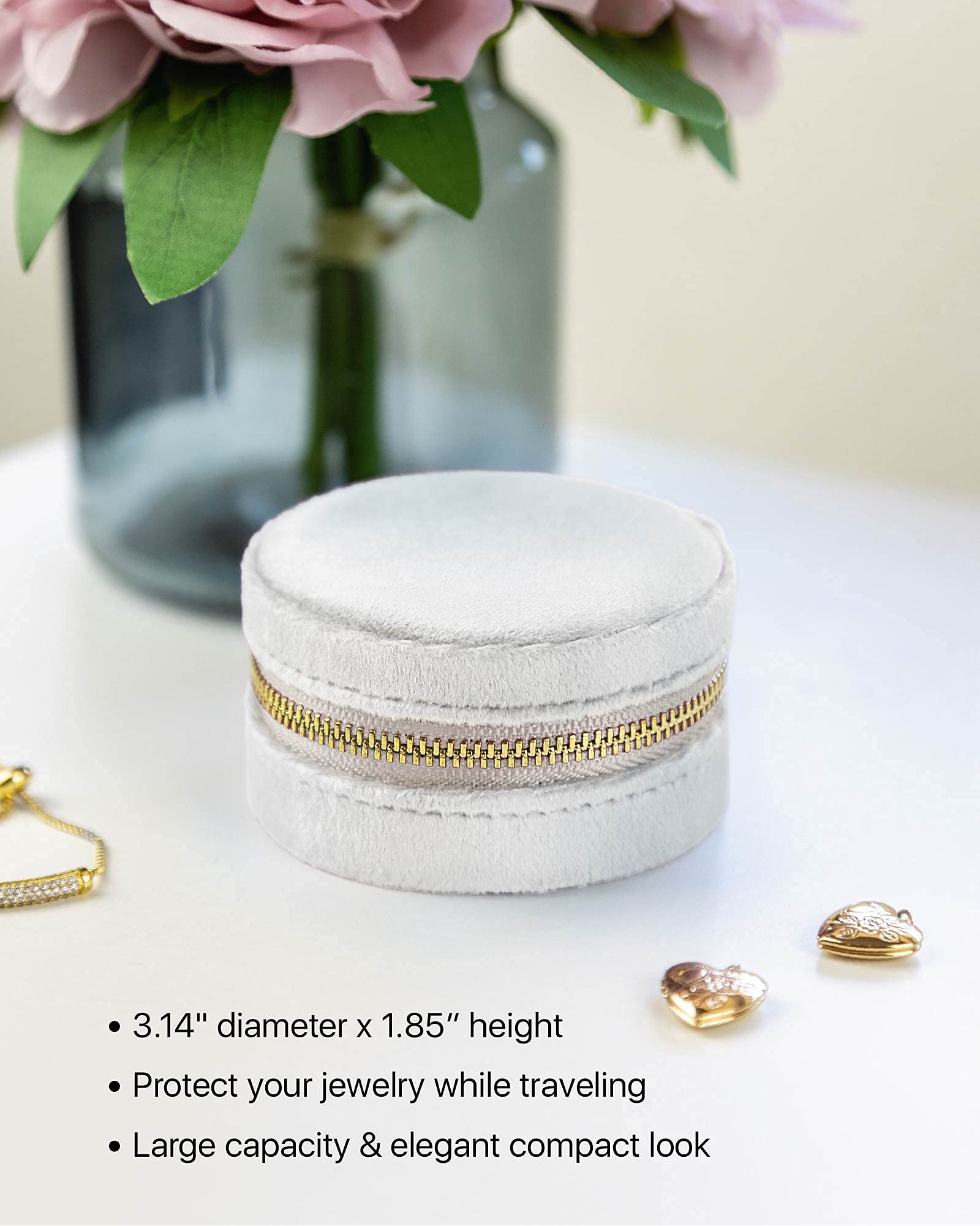 Benevolence LA Plush Velvet Travel Jewelry Storage Box | Travel Jewelry Case Small Jewelry Box for Women | Jewelry Travel Organizer | Earring Organizer with Mirror - Dusty Pink