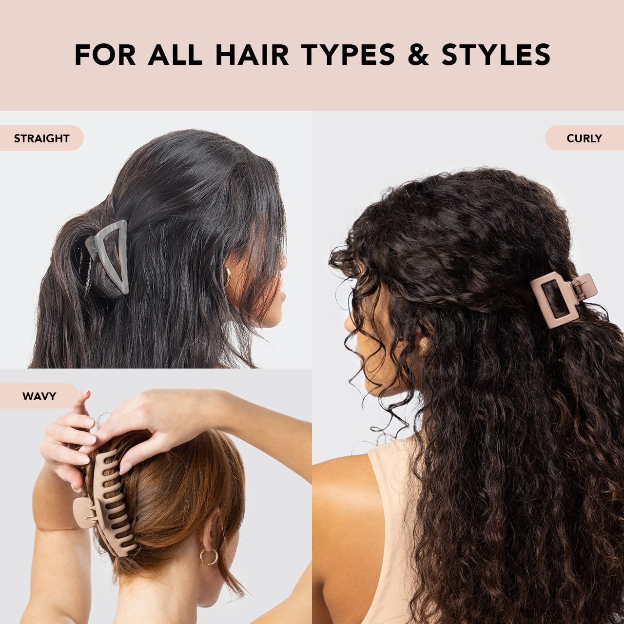 Kitsch Large Assorted Hair Clips for Women - Medium Open Shape Hair Claw Clips for Thick Hair | Small Open Shape Hair Clip & Big Claw Clip for Teen Girls | Hair Styling Accessories, 3 pcs