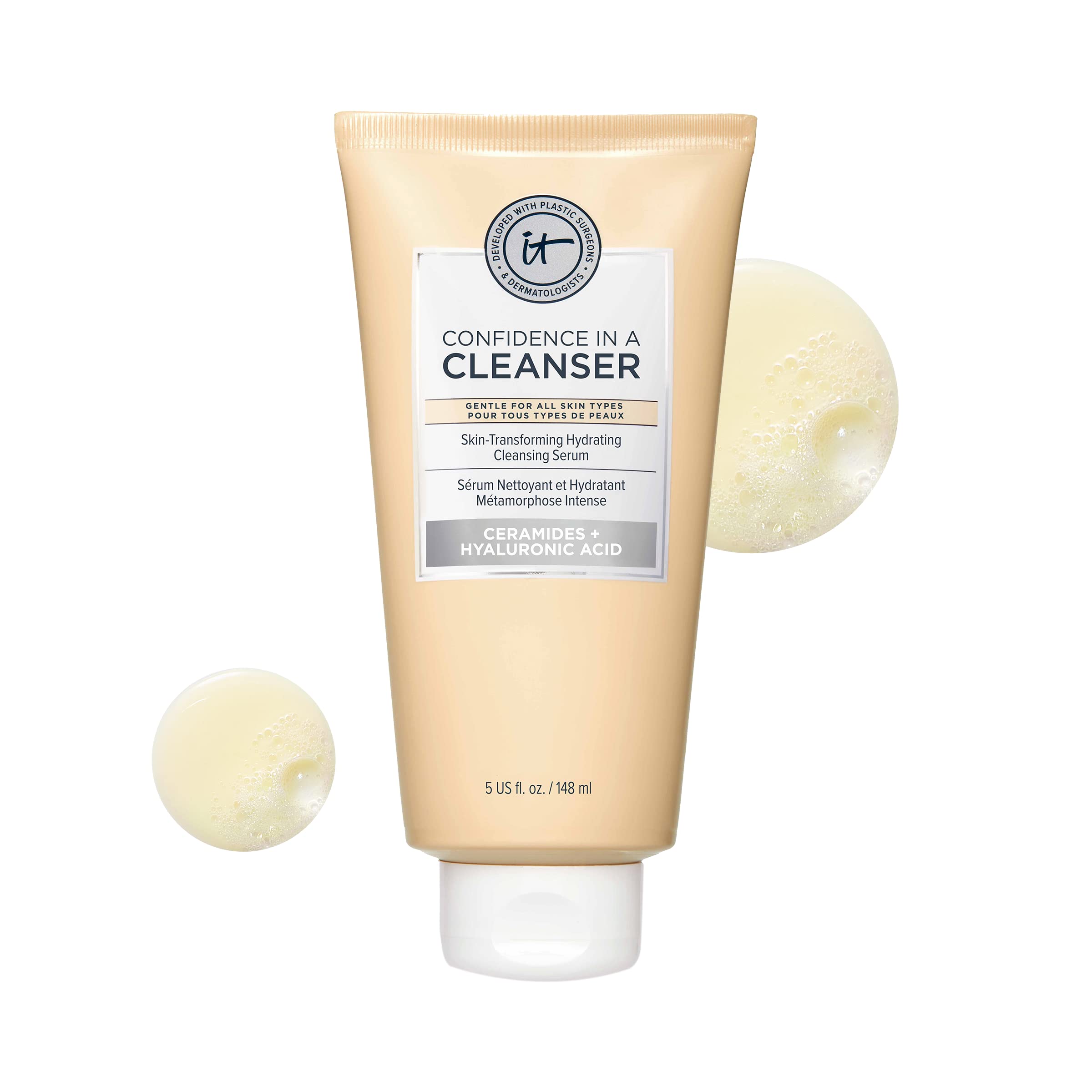 IT Cosmetics Confidence in a Cleanser - Hydrating Face Wash With Hyaluronic Acid & Ceramides - Supports Skin Barrier - Removes Makeup, Oil, and SPF - All Skin Types