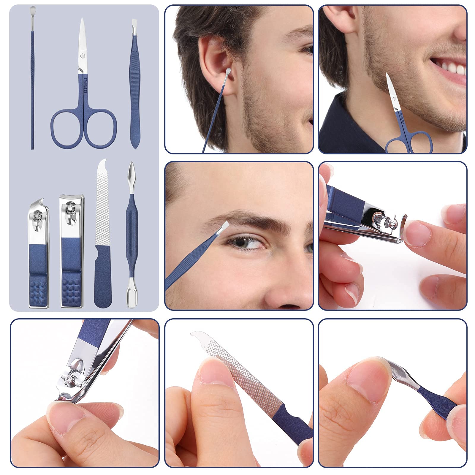 Manicure Set Professional Grooming Kits, Nail Clippers Pedicure Kit 8pcs Nail Kit Pedicure Set Tools with Aceoce Travel Case for Women Men Home or Salon Gift