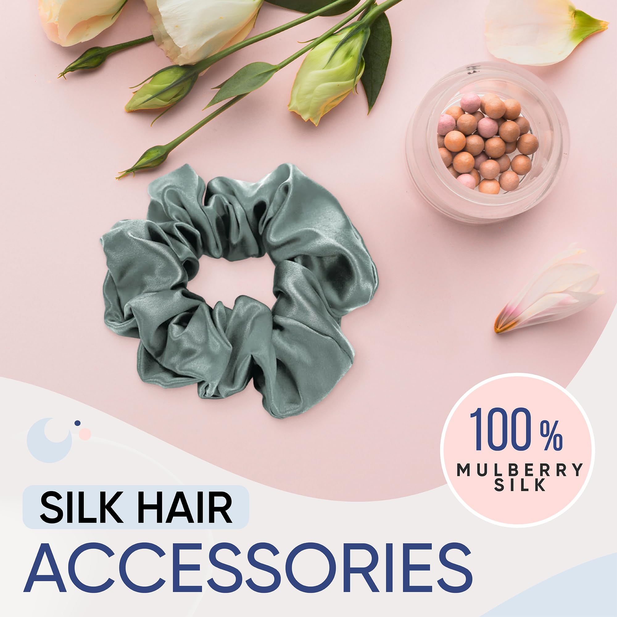 Blissy Silk Scrunchies (3 Pack) - 100% Pure Mulberry Silk - 22 Momme 6A High-Grade Fibers - Silk Scrunchie for Straight & Curly Hair - Preventing Breakage, Tangling, & Creasing (Rose Skinny)