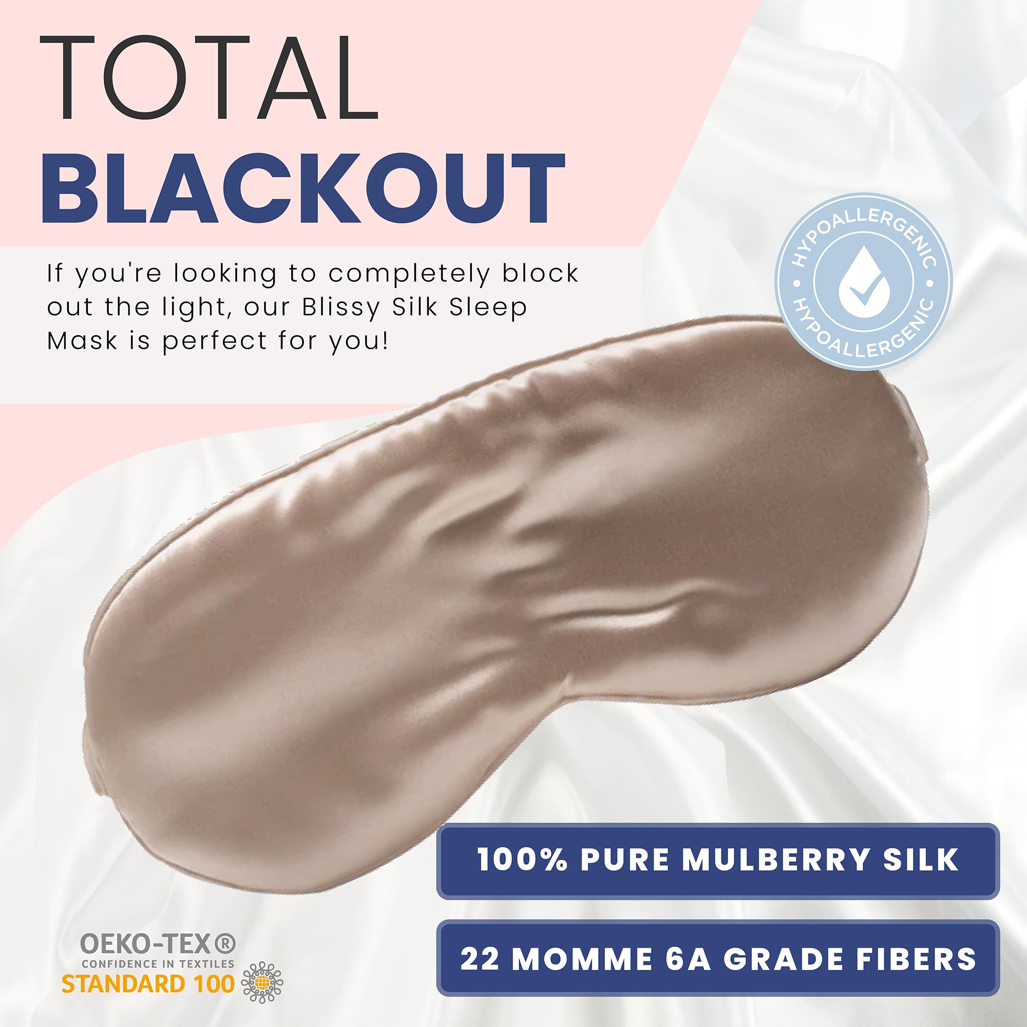 Blissy Silk Sleep Mask - Silk Eye Sleeping Mask for Women & Men for Total Blackout - Silk Eye Mask - 100% Pure Mulberry Silk, 22 Momme 6a Fibers - Blindfold Silk Sleep Mask Side Sleeper Eye Cover