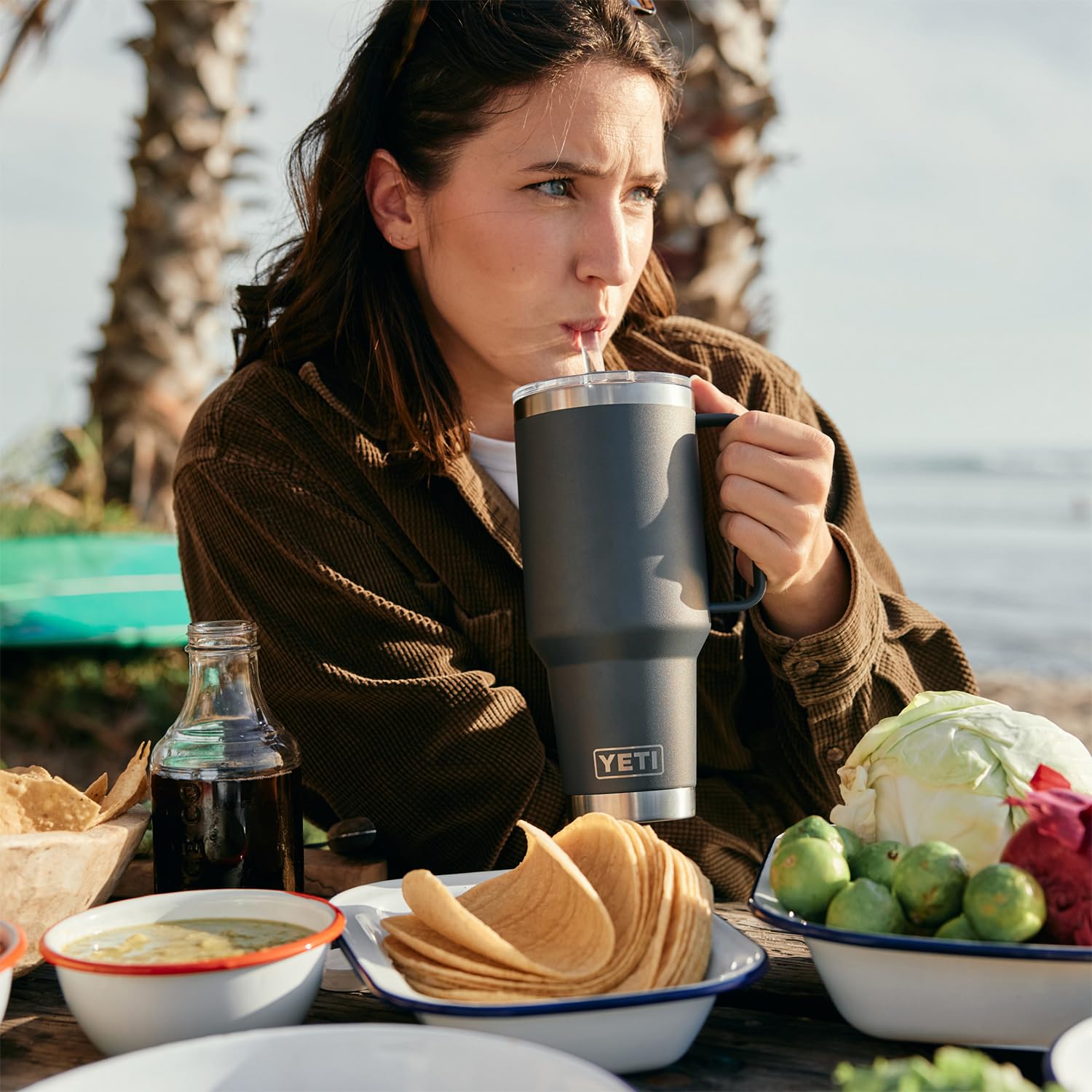 YETI Rambler Tumbler with Handle and Straw Lid, Vacuum Insulated Travel Mug, Stainless Steel