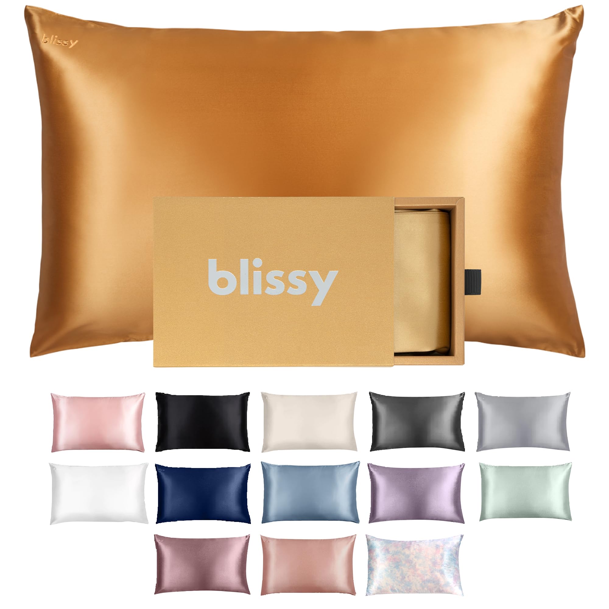 Blissy Silk Pillowcase - 100% Pure Mulberry Silk - 22 Momme 6A High-Grade Fibers - Silk Pillow Cover for Hair & Skin - Regular, Queen & King with Hidden Zipper (Queen, Champagne)