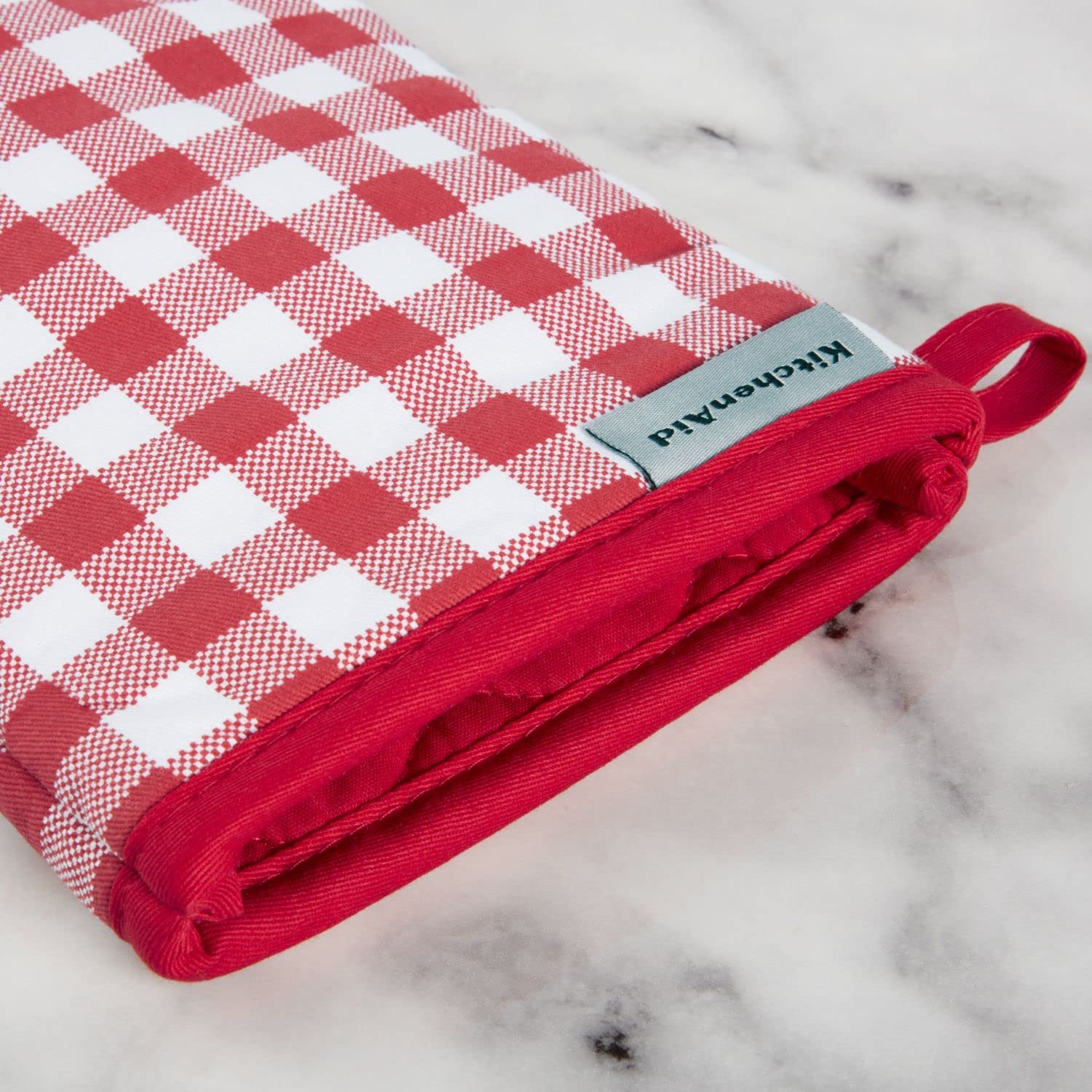 KitchenAid Gingham Oven Mitt 2-Pack Set, Milkshake, 7"x13"