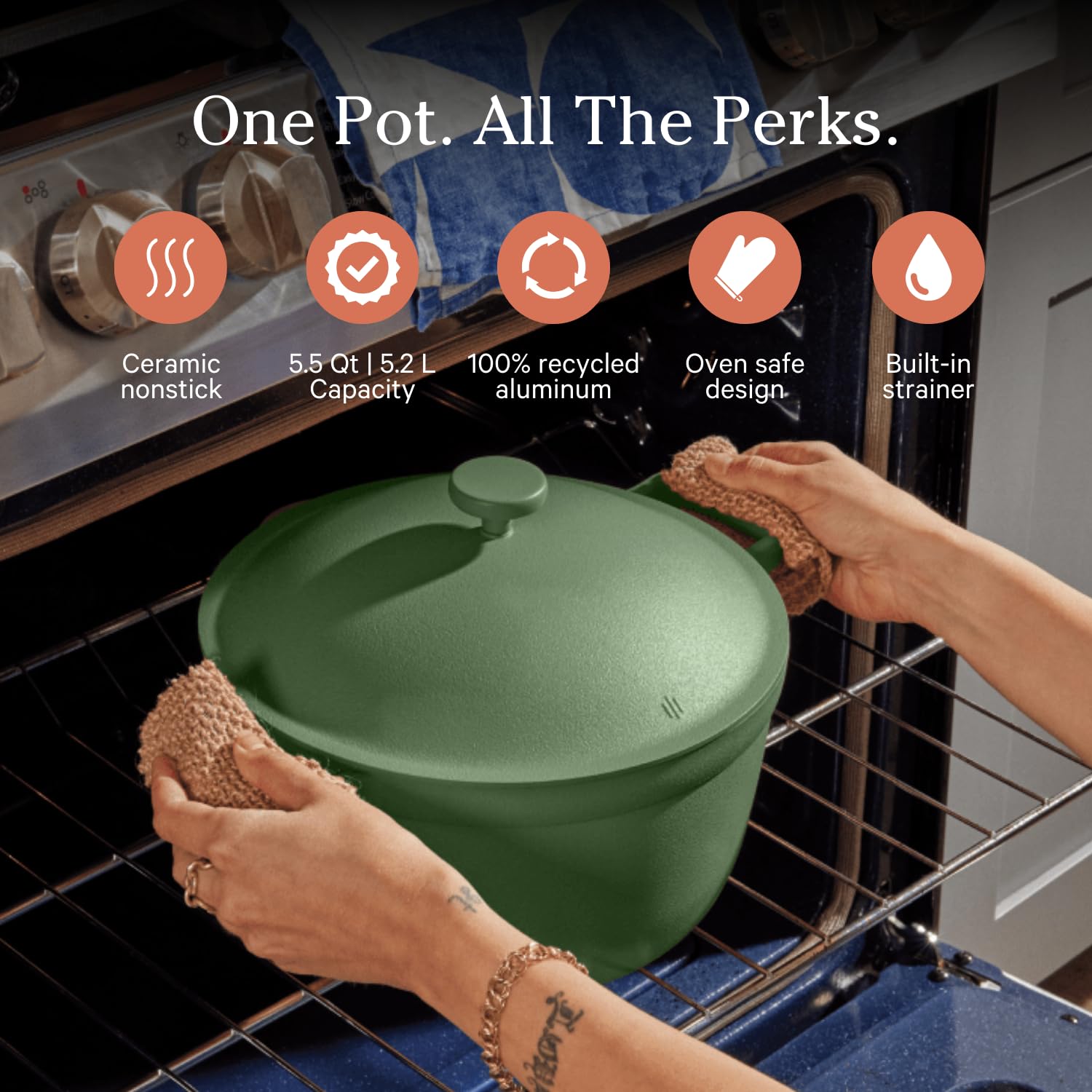 Our Place Perfect Pot - 5.5 Qt. Nonstick Ceramic Sauce Pan with Lid | Versatile Cookware for Stovetop and Oven | Steam, Bake, Braise, Roast | PTFE and PFOA-Free | Toxin-Free, Easy to Clean | Steam