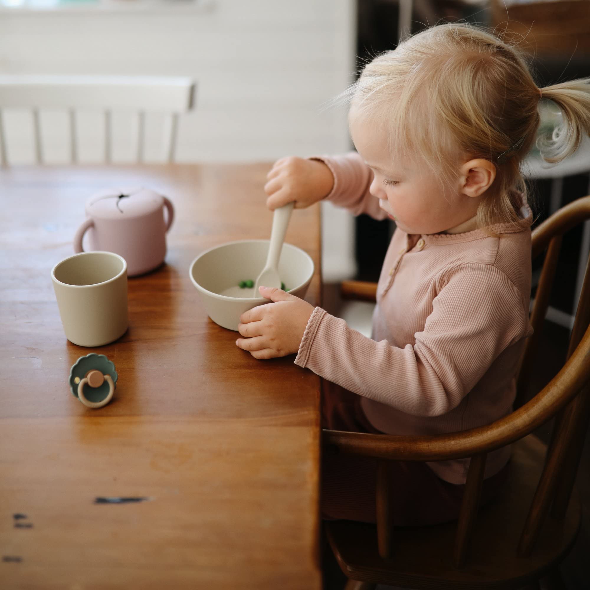 mushie Flatware Fork and Spoon Set for Kids | Made in Denmark (Sage)