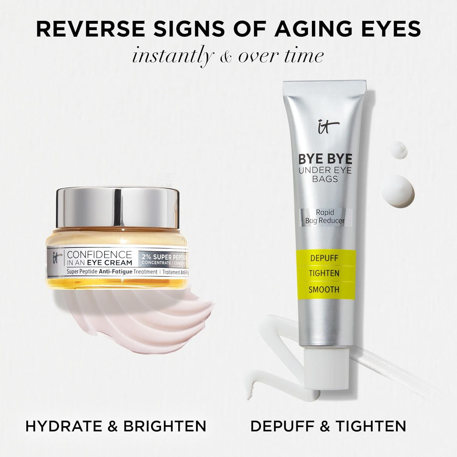 IT Cosmetics Bye Bye Under Eye Bags Treatment For Women & Men – Temporary Eye Bag Reducer & Under Eye Corrector Depuffs, Tightens, Smooths & Reduces Look of Wrinkles & Fine Lines - 0.5 Fl. Oz