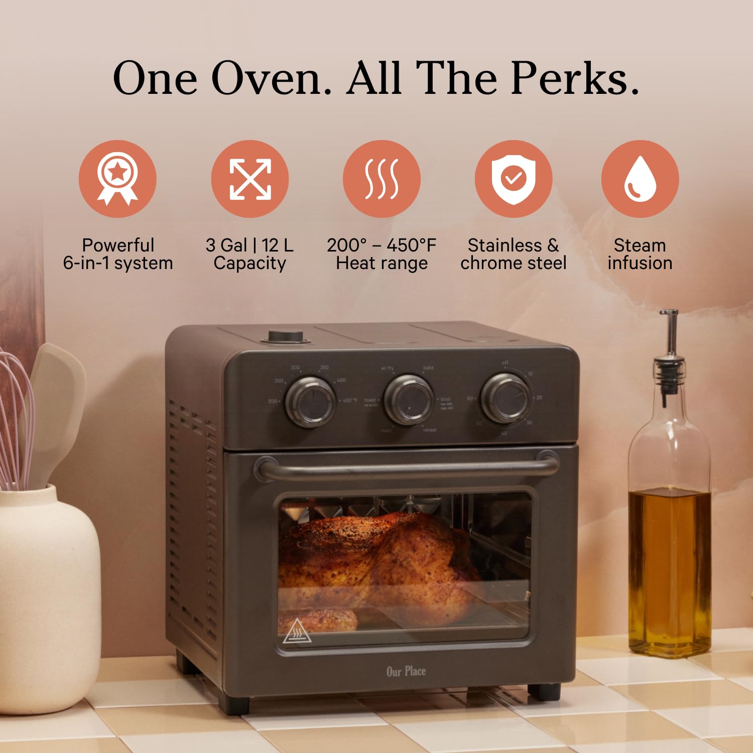 Our Place Wonder Oven | 6-in-1 Air Fryer & Toaster Oven with Steam Infusion | Compact, Countertop Friendly, Fast Preheat, Multifunctional | Air Fry, Toast, Roast, Bake, Reheat & Broil | Steam