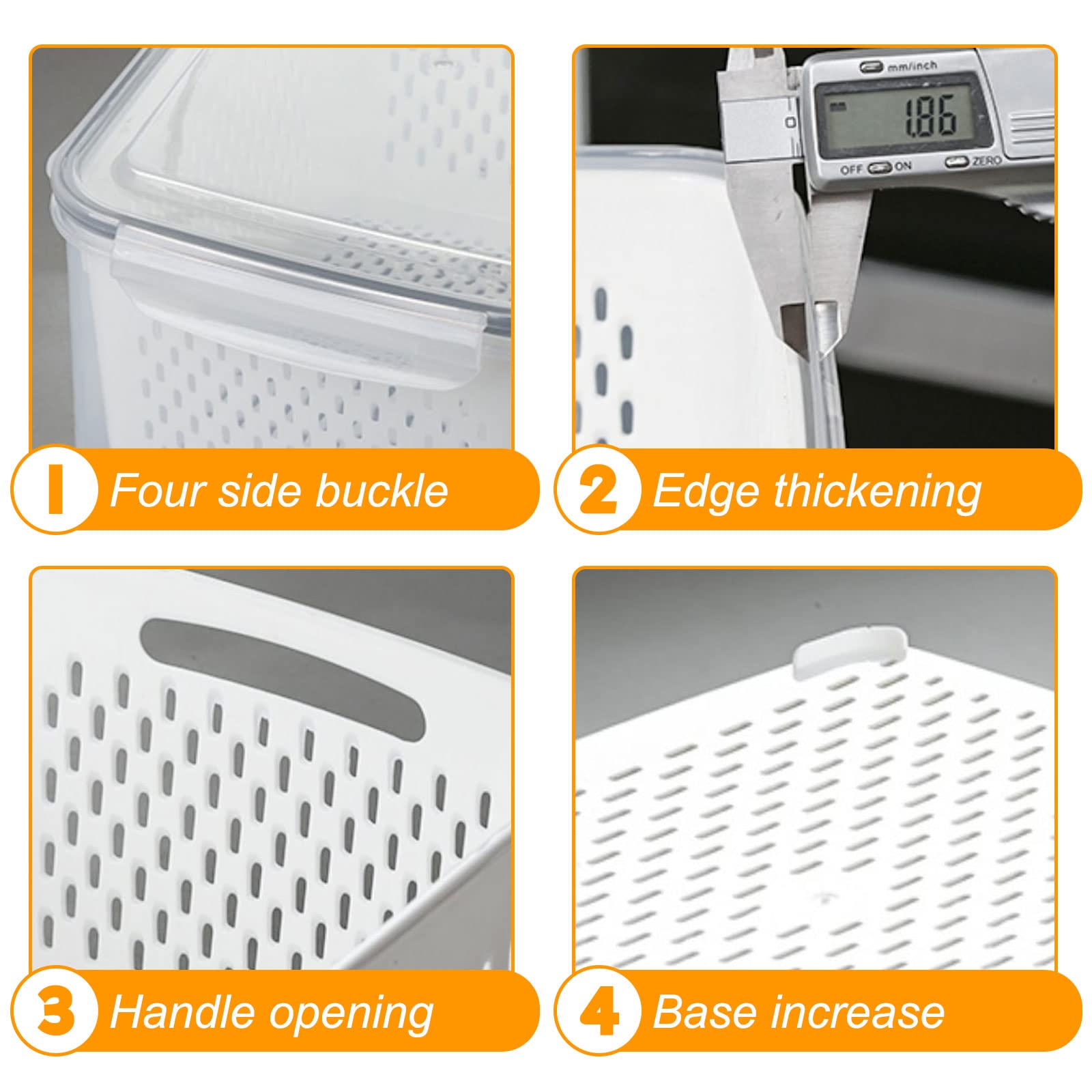 Fresh Food Storage Containers, 3 Pack Large Capacity Produce Saver Box with Drain Baskets & Lid for Vegetable and Fruit - BPA Free Stackable Refrigerator Organizer for Kitchen (0.8L+1.7L+3.15L)