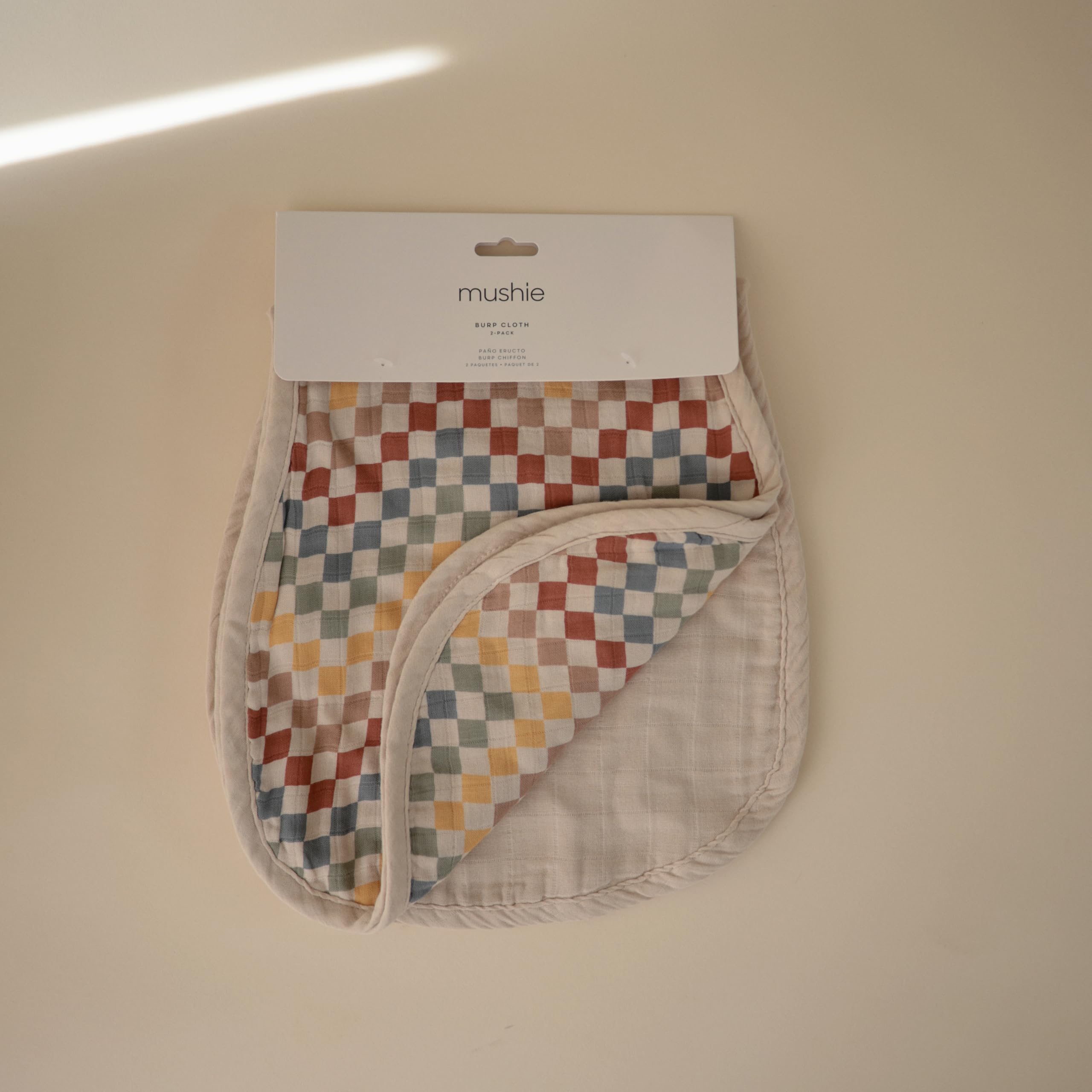 mushie Muslin Baby Burp Cloths | 100% Organic Cotton, Set of 2 (Olive Check/Natural Check)