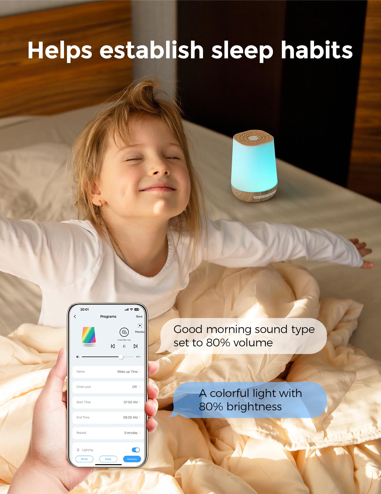 Baby Sound Machine, Momcozy White Noise Machine for Baby Sleeping with Night Light, Toddler Sleep Trainer 34 Soothing Sleep Sounds, Timer, App Remote Control, Personal Sleep Routine Alarm Clock(Blue)