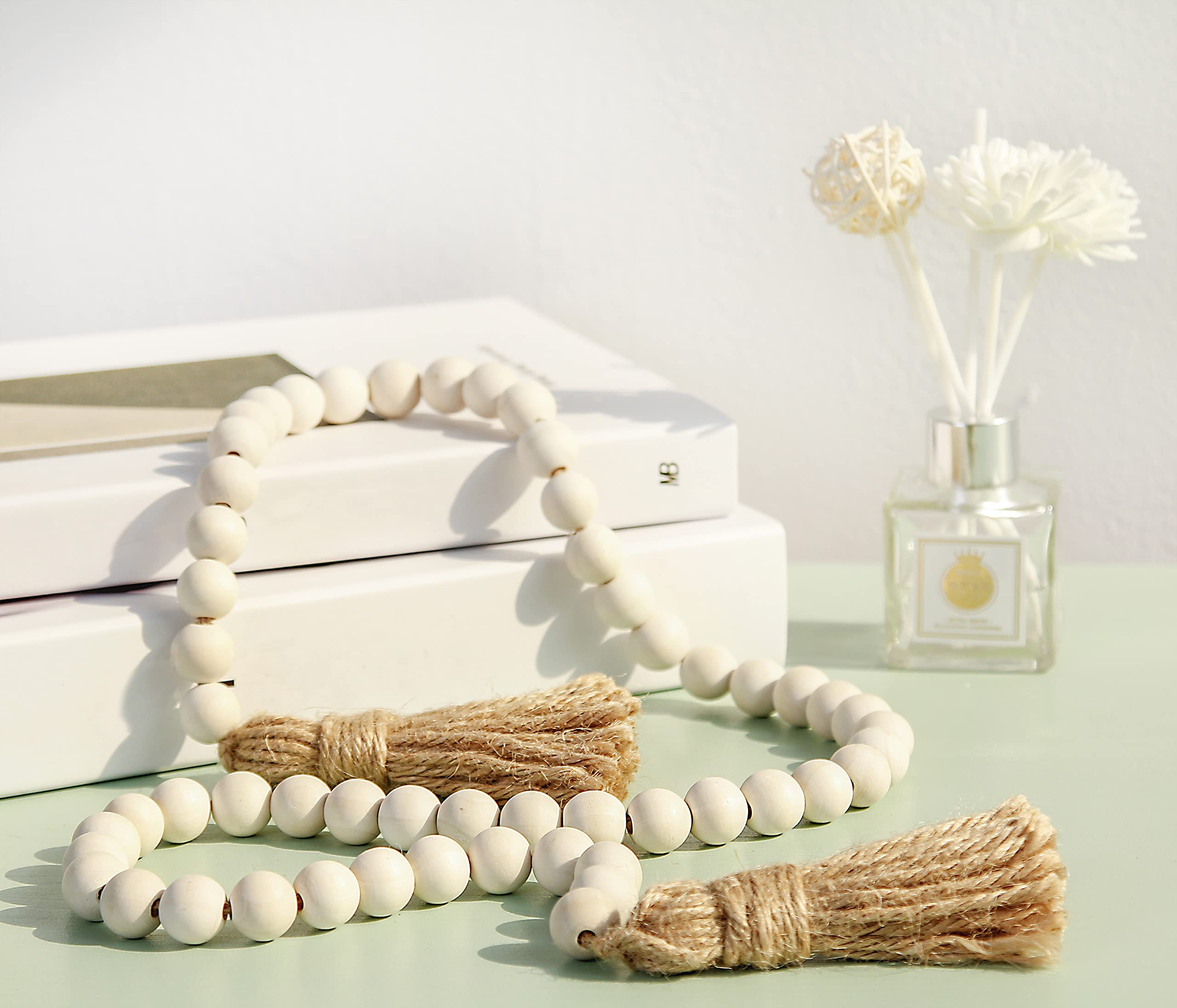 Meplait 39in Wood Bead Garland Farmhouse with Tassels,Versatile Prayer Beads Boho Chic Wall Hanging Home Decor (Purple)