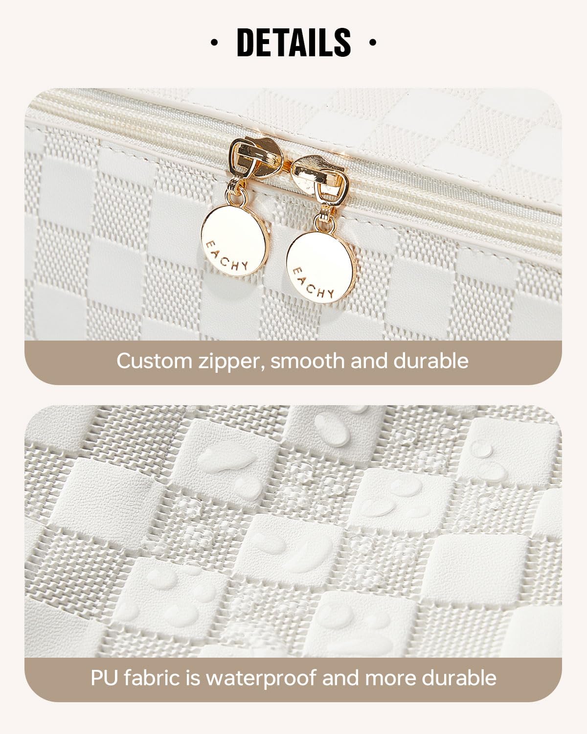 EACHY Travel Makeup Bag,Large Capacity Cosmetic Bags for Women,Waterproof Portable Pouch Open Flat Toiletry Bag Make up Organizer with Divider and Handle