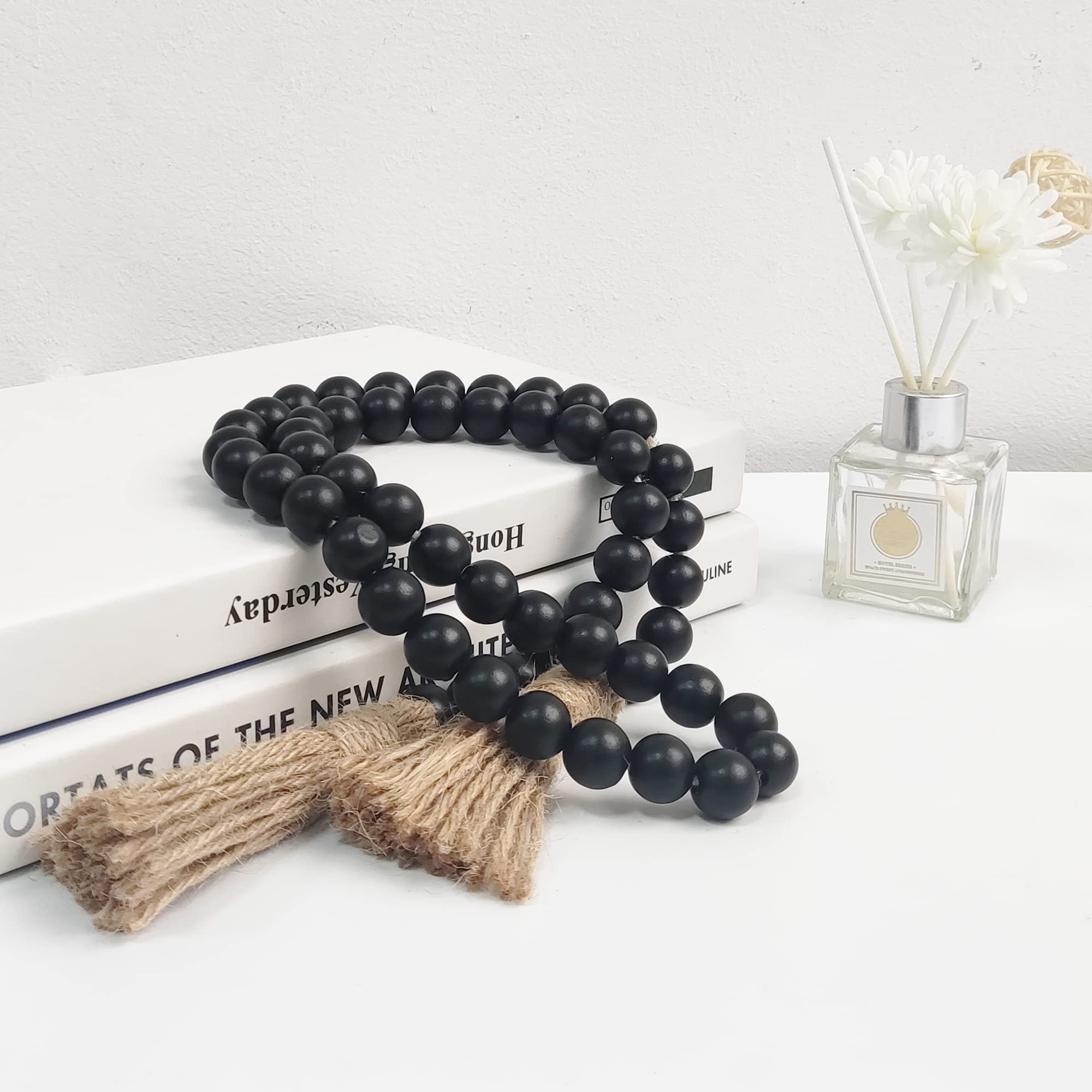 Meplait 39in Wood Bead Garland Farmhouse with Tassels,Versatile Prayer Beads Boho Chic Wall Hanging Home Decor (Purple)