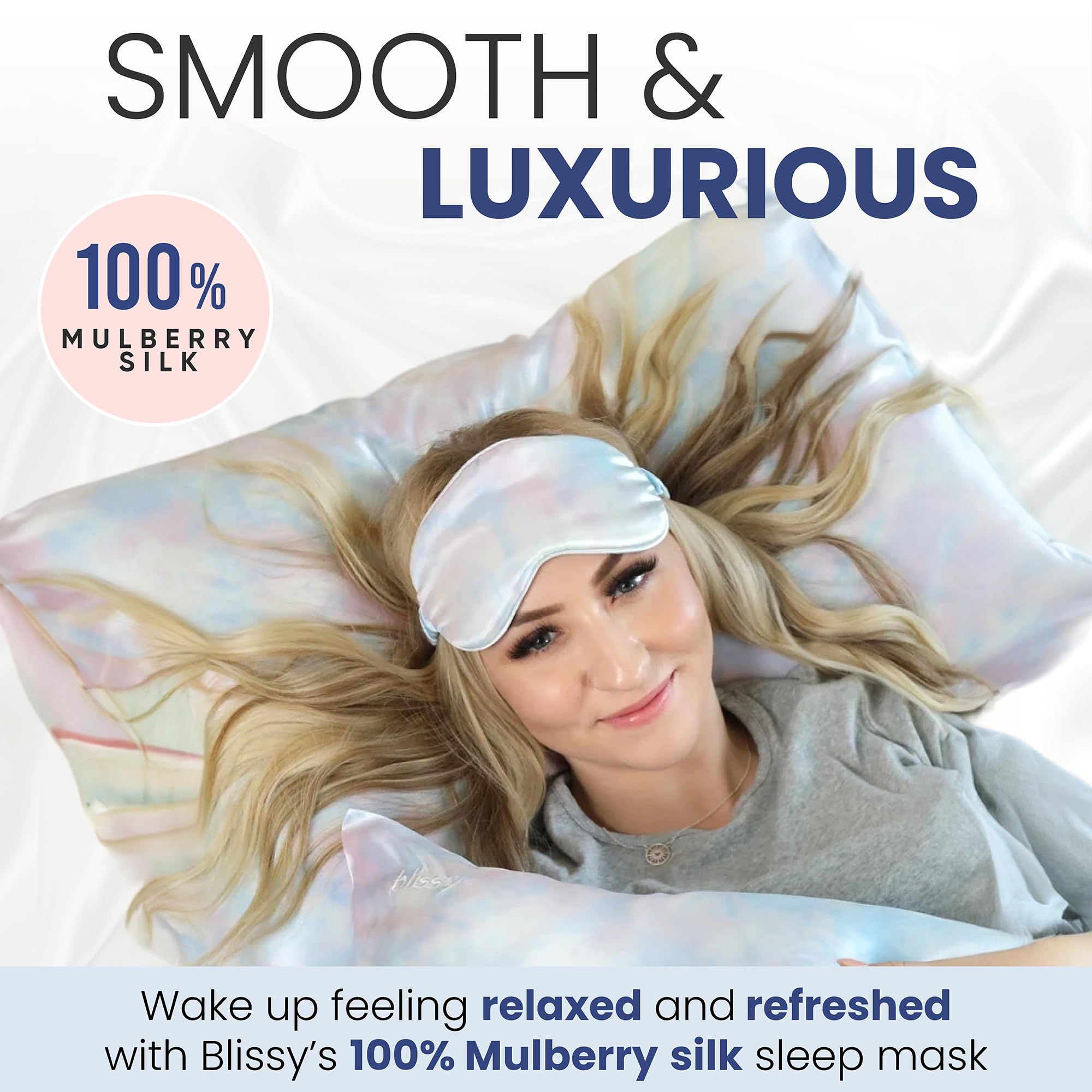 Blissy Silk Sleep Mask - Silk Eye Sleeping Mask for Women & Men for Total Blackout - Silk Eye Mask - 100% Pure Mulberry Silk, 22 Momme 6a Fibers - Blindfold Silk Sleep Mask Side Sleeper Eye Cover