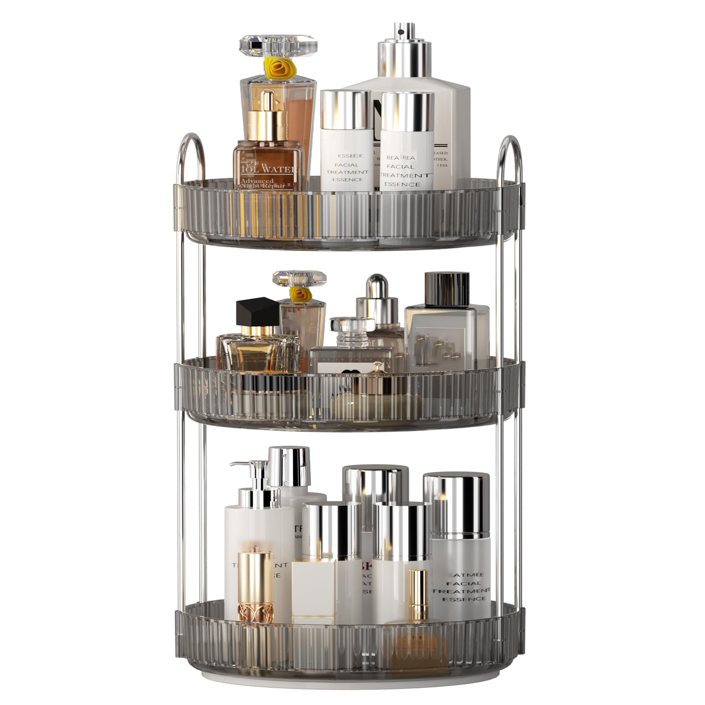 YCIA&DONE 360 Rotating Makeup Organizer and Storage for Vanity Bathroom Countertop, High Capacity Cosmetic Skincare Perfume Organizer for Dresser Lazy Susan Organizers(Clear White,2 Tiers)
