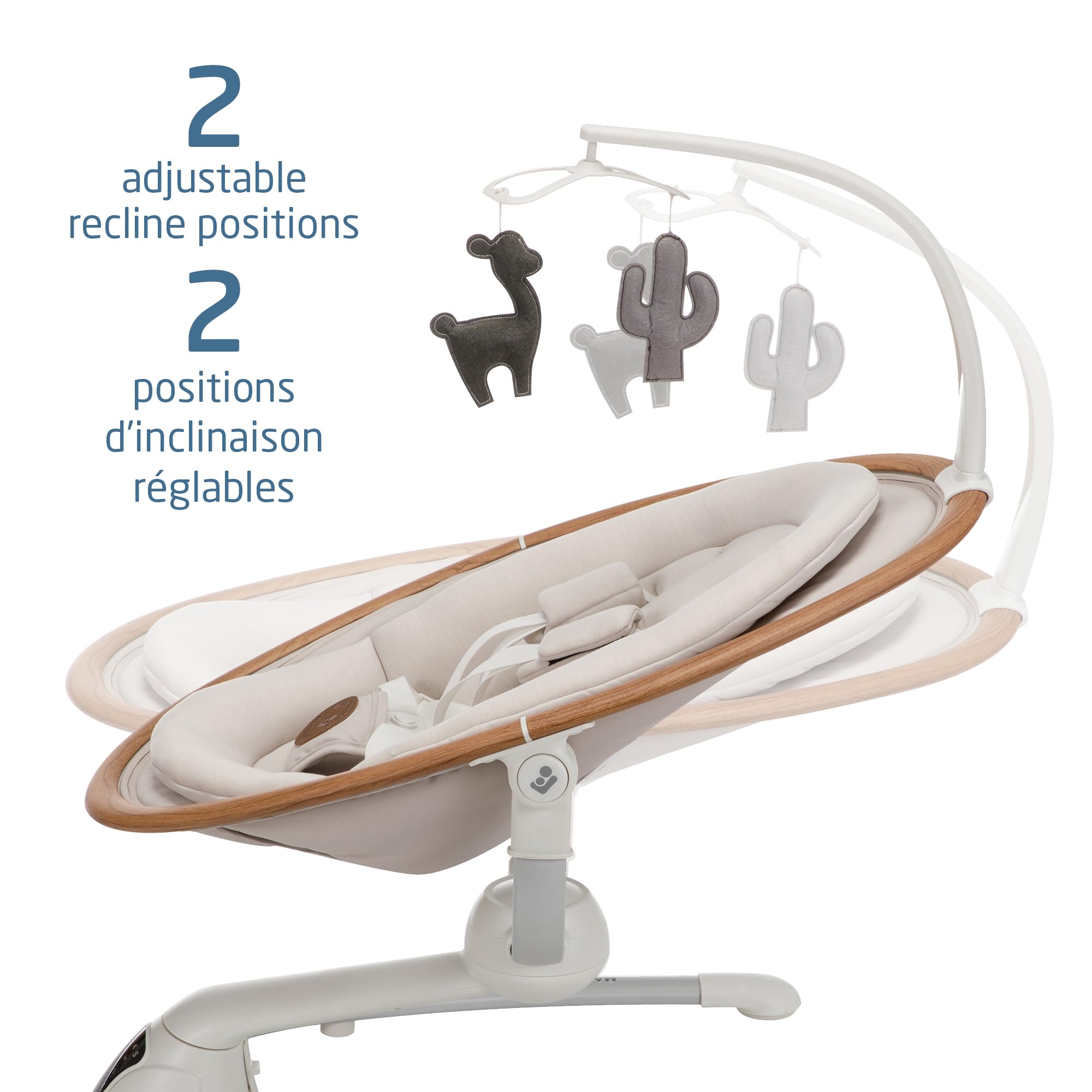 Maxi-Cosi Cassia Baby Swing, infant swing, automatic motion sensor, music, toys, recline, portable, 360 degree rotation, lightweight & foldable, Horizon Sand