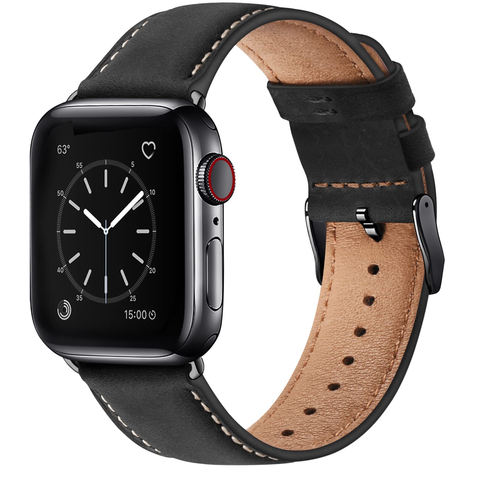 Bestig Compatible with Apple Watch Band 49mm 46mm 45mm 44mm 42mm(Series 3 2 1) Apple Watch Leather Bands Genuine Leather for iWatch Strap Ultra Series 10 9 8 7 6 5 4 SE Women Man-Redbrown/Black