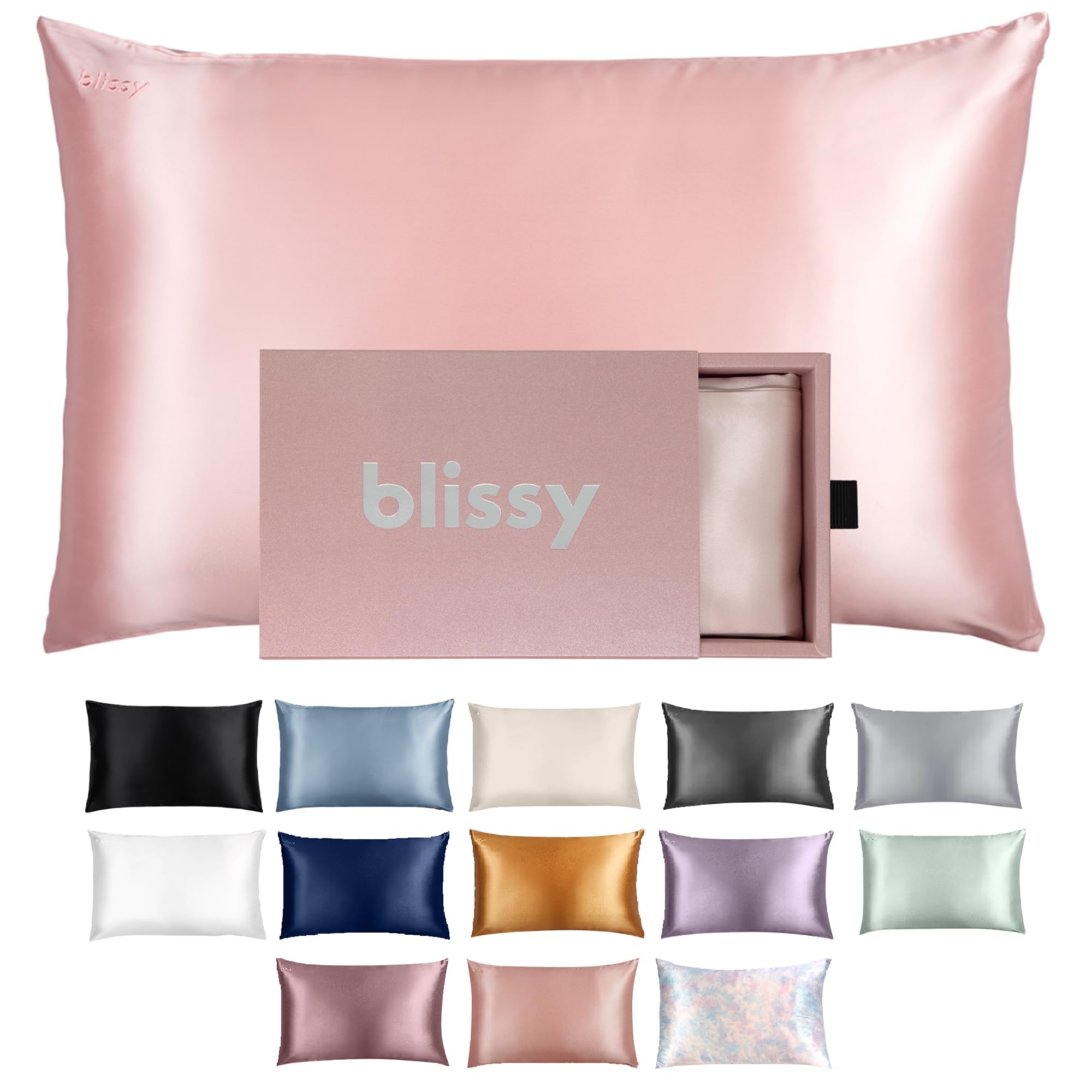Blissy Silk Pillowcase - 100% Pure Mulberry Silk - 22 Momme 6A High-Grade Fibers - Silk Pillow Cover for Hair & Skin - Regular, Queen & King with Hidden Zipper (Standard,Blissy White)