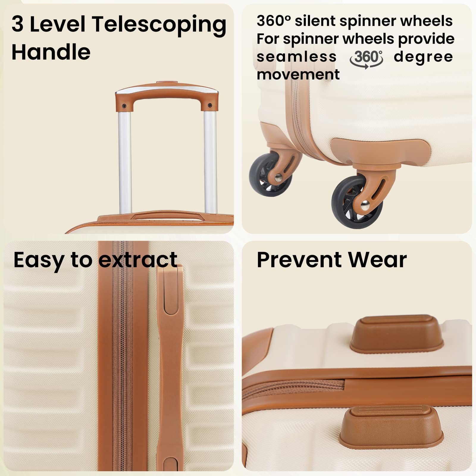 Coolife Suitcase Set 3 Piece Carry On Hardside Luggage with TSA Lock Spinner Wheels (White, S(20in))