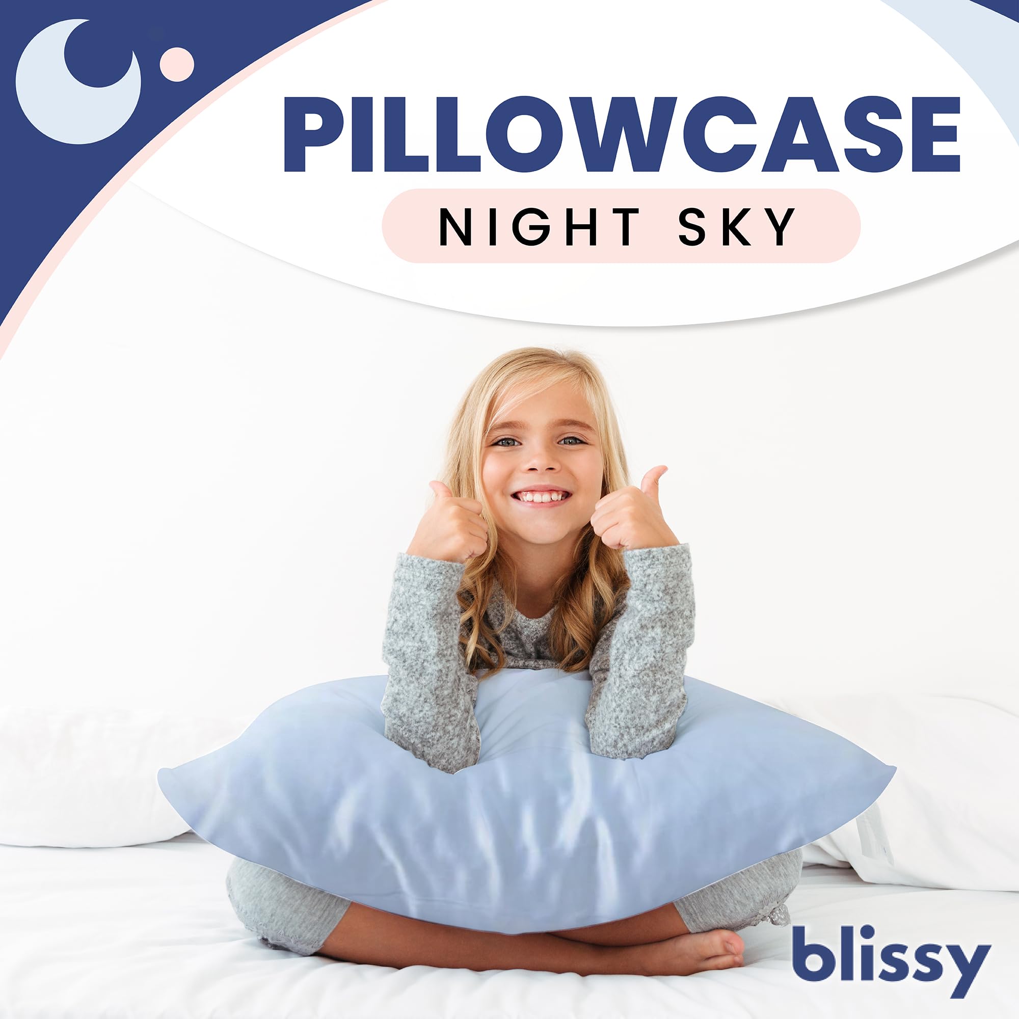 Blissy Toddler Silk Pillowcase - 100% Pure Mulberry Silk - 22 Momme 6A High-Grade Fibers - Soft and Gentle Silk Pillowcase for Kids Hair and Skin (Toddler 13 x 18 in, Baby Blue)