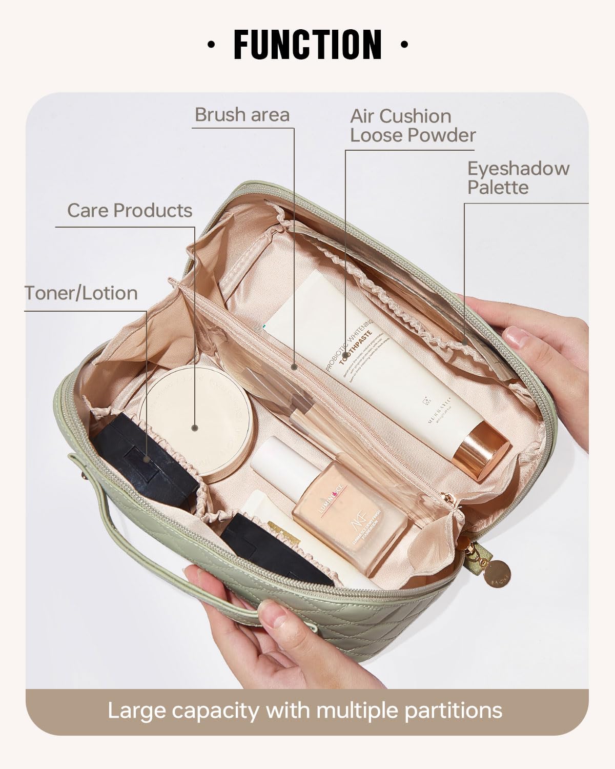 EACHY Travel Makeup Bag,Large Capacity Cosmetic Bags for Women,Waterproof Portable Pouch Open Flat Toiletry Bag Make up Organizer with Divider and Handle