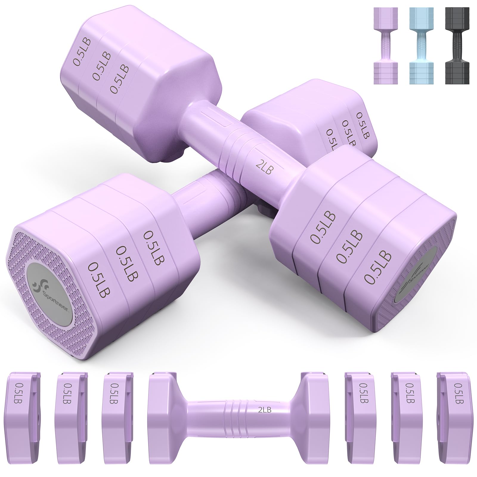 Adjustable Dumbbells Hand Weights Set: Sportneer 4 In 1 Weight Each 2lb 3lb 4lb 5lb Free Weights Dumbbells Set for Women Fast Adjust Dumbbell Set for Men Home Gym Workout Strength Training Exercise