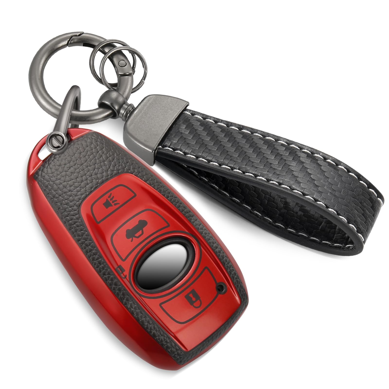 Cadillac Key Fob Cover with Metal Braided Rope Keychain, Upgraded Soft Key Case for 2015-2019 Escalade CTS SRX XT5 ATS STS CT6 (5 Button) (Gold Edge)