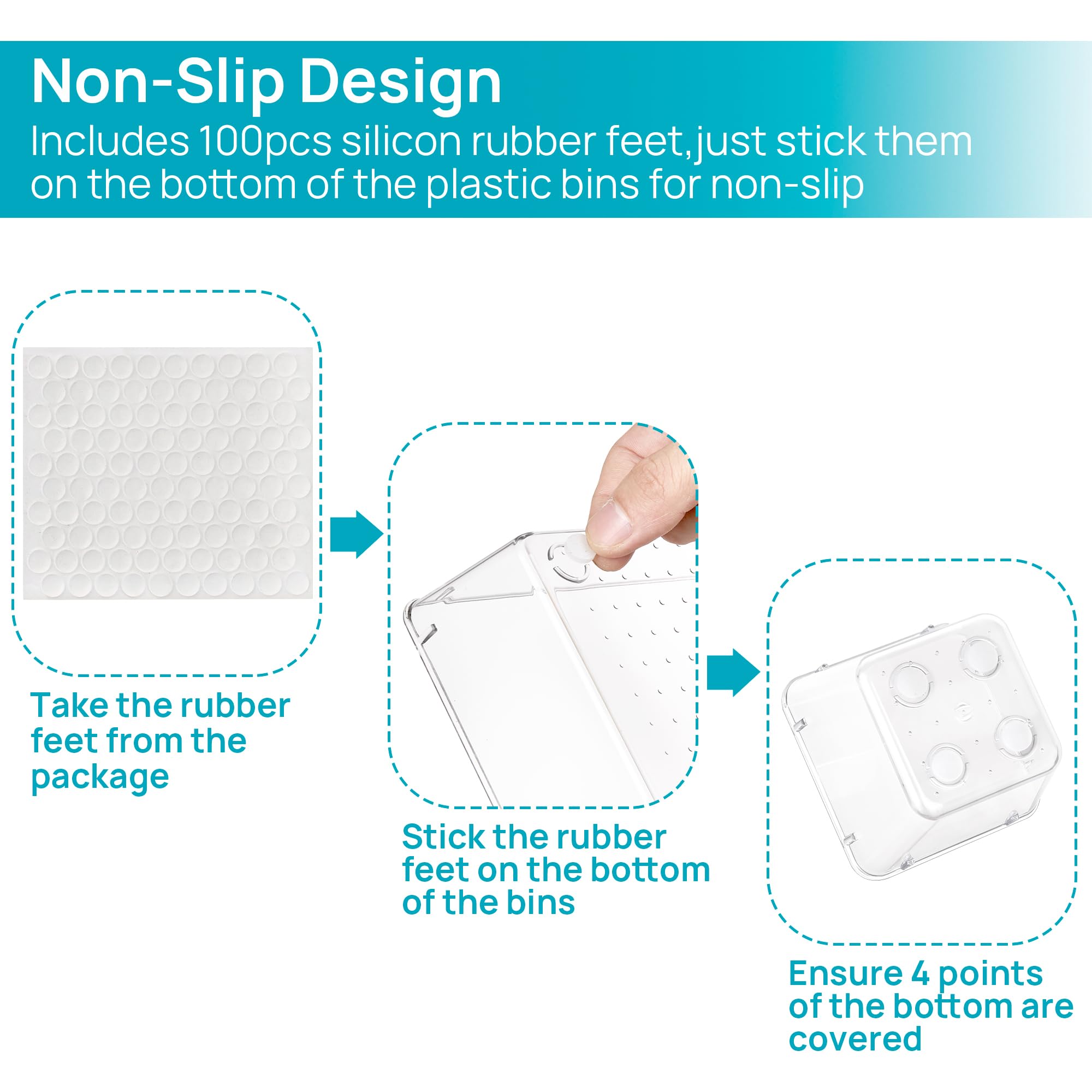 Vtopmart 25 PCS Clear Plastic Drawer Organizers Set, 4-Size Versatile Bathroom and Vanity Drawer Organizer Trays, Storage Bins for Makeup, Bedroom, Kitchen Gadgets Utensils and Office