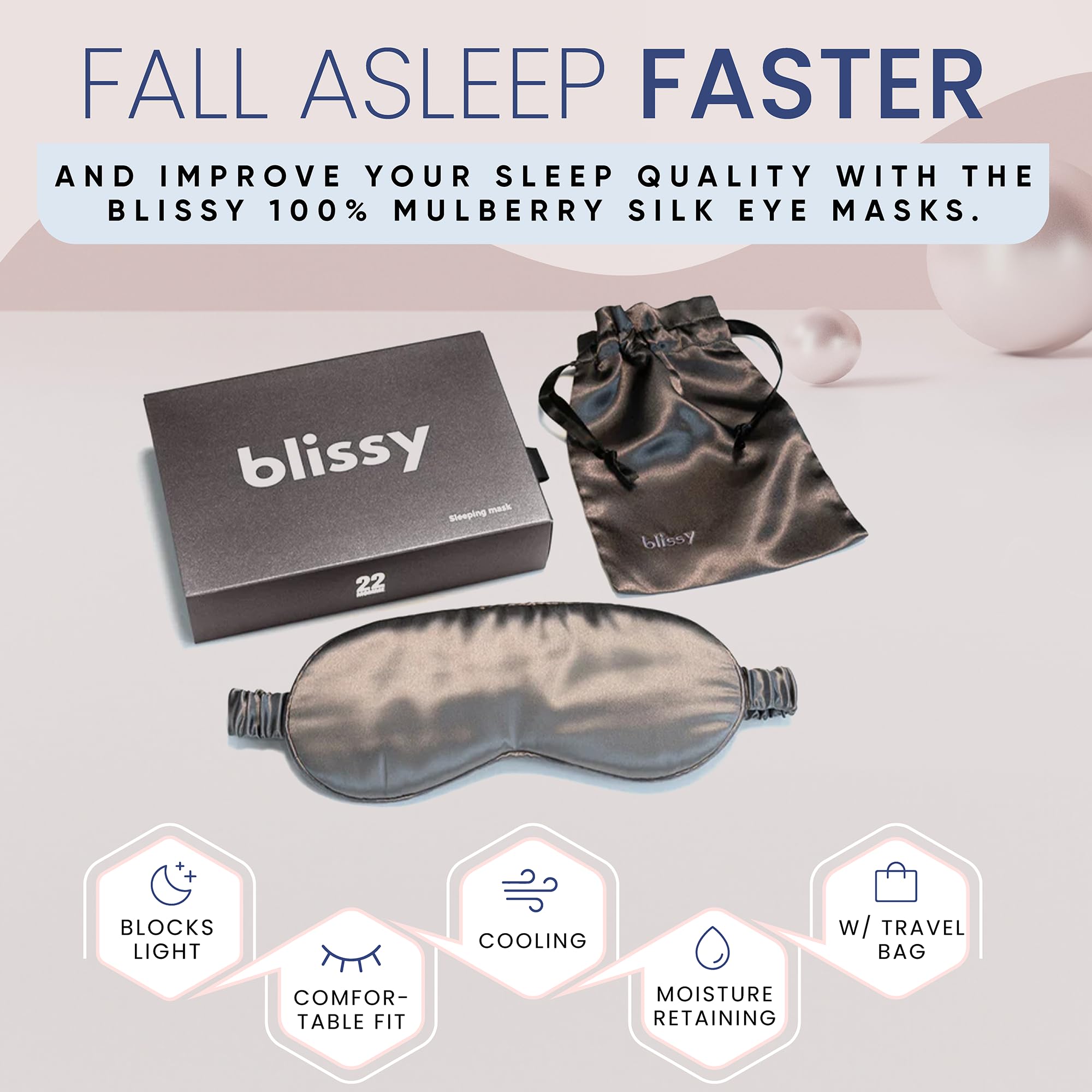 Blissy Silk Sleep Mask - Silk Eye Sleeping Mask for Women & Men for Total Blackout - Silk Eye Mask - 100% Pure Mulberry Silk, 22 Momme 6a Fibers - Blindfold Silk Sleep Mask Side Sleeper Eye Cover