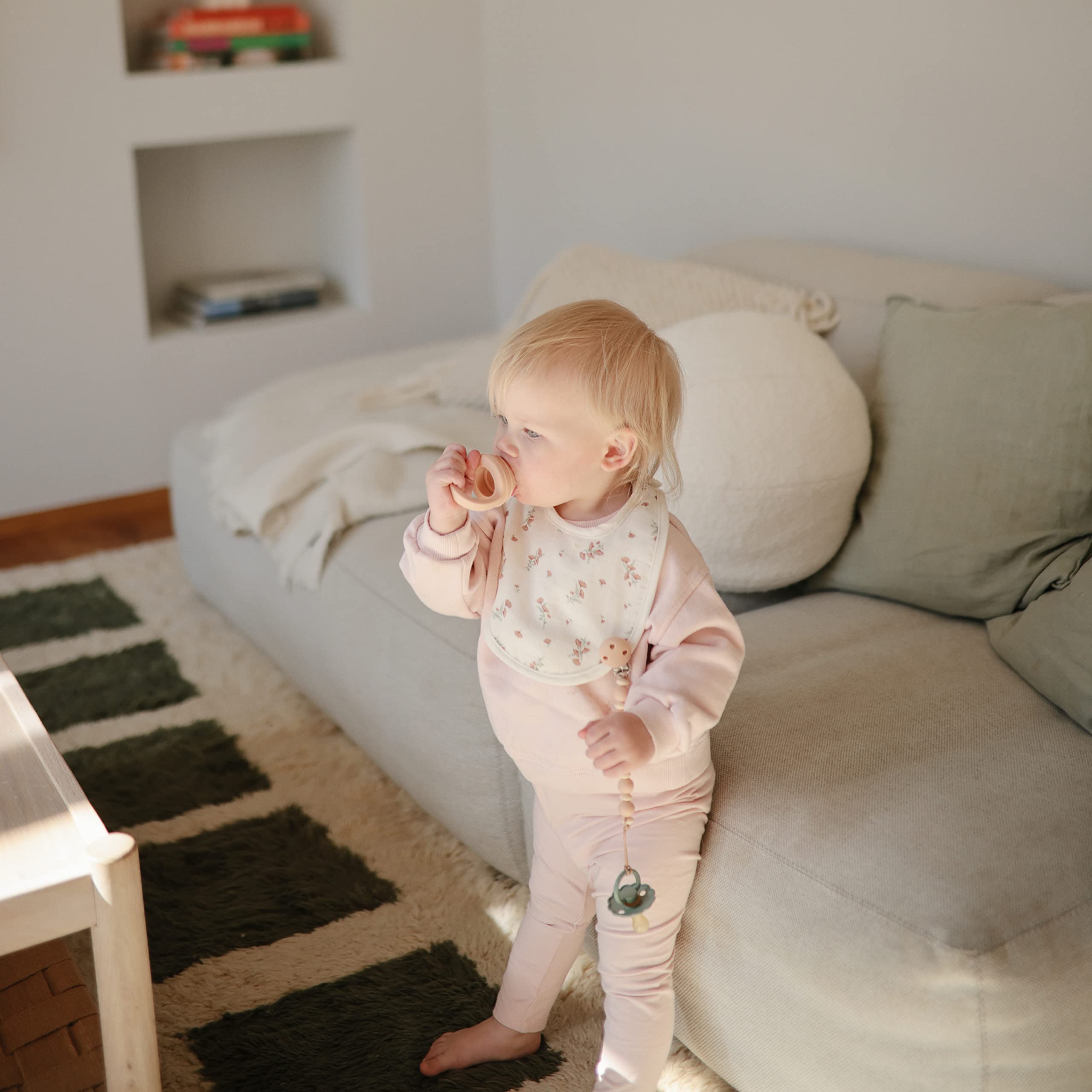 mushie 100% Silicone Baby Pacifier Clip BPA Free | Luna (Faux Wood)