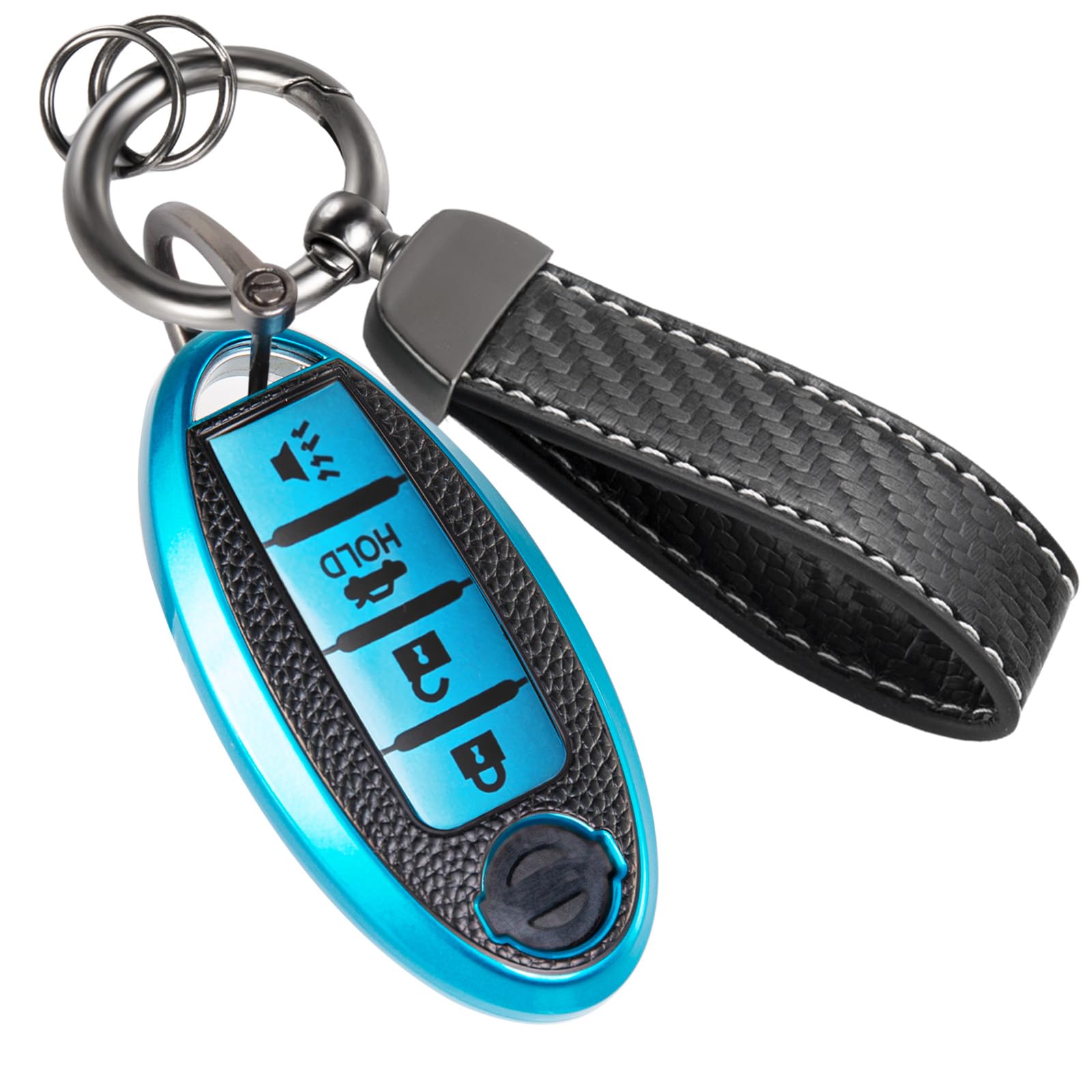 Cadillac Key Fob Cover with Metal Braided Rope Keychain, Upgraded Soft Key Case for 2015-2019 Escalade CTS SRX XT5 ATS STS CT6 (5 Button) (Gold Edge)