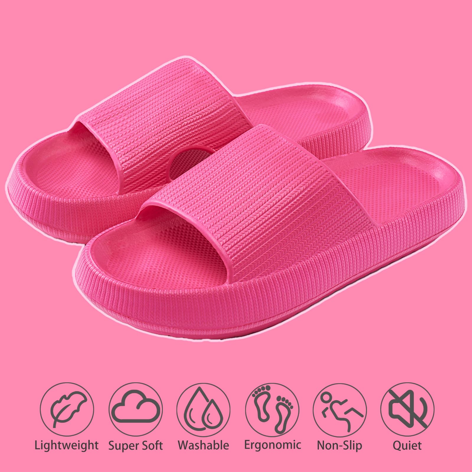 rosyclo Cloud Slippers for Women and Men, Pillow House Slippers Shower Shoes Indoor Slides Bathroom Sandals, Ultimate Comfort, Lightweight, Thick Sole, Non-Slip, Easy to Clean
