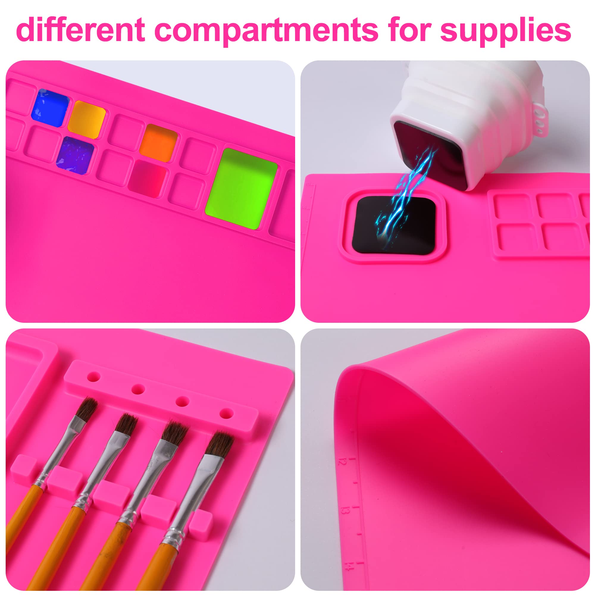 AWOKE Silicone Painting Mat - 20"X16" Silicone Art Mat with 1 Water Cup for Kids - Silcone Craft Mat has12 Color Dividers - 2 Paint Dividers (White)