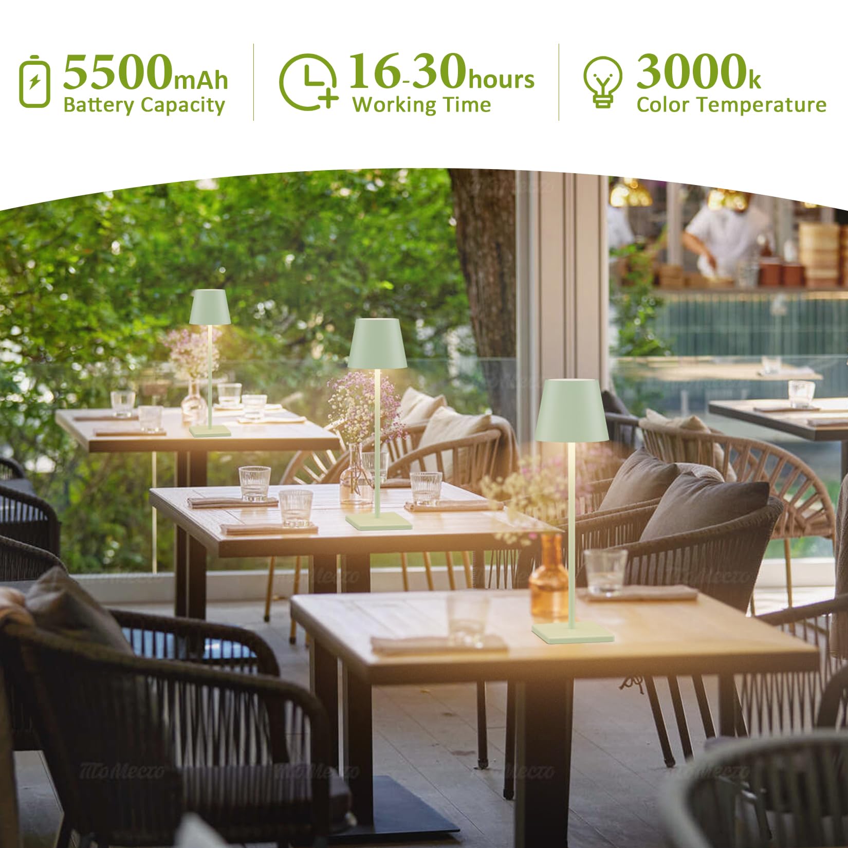 2-Pack LED Cordless Table Lamp, Rechargeable Battery Desk lamp 3W 5500mAh Battery Operated Stepless Dimming Modern Portable Table Light for Restaurant/Bedroom/Outdoor IP54 Waterproof (Off White)