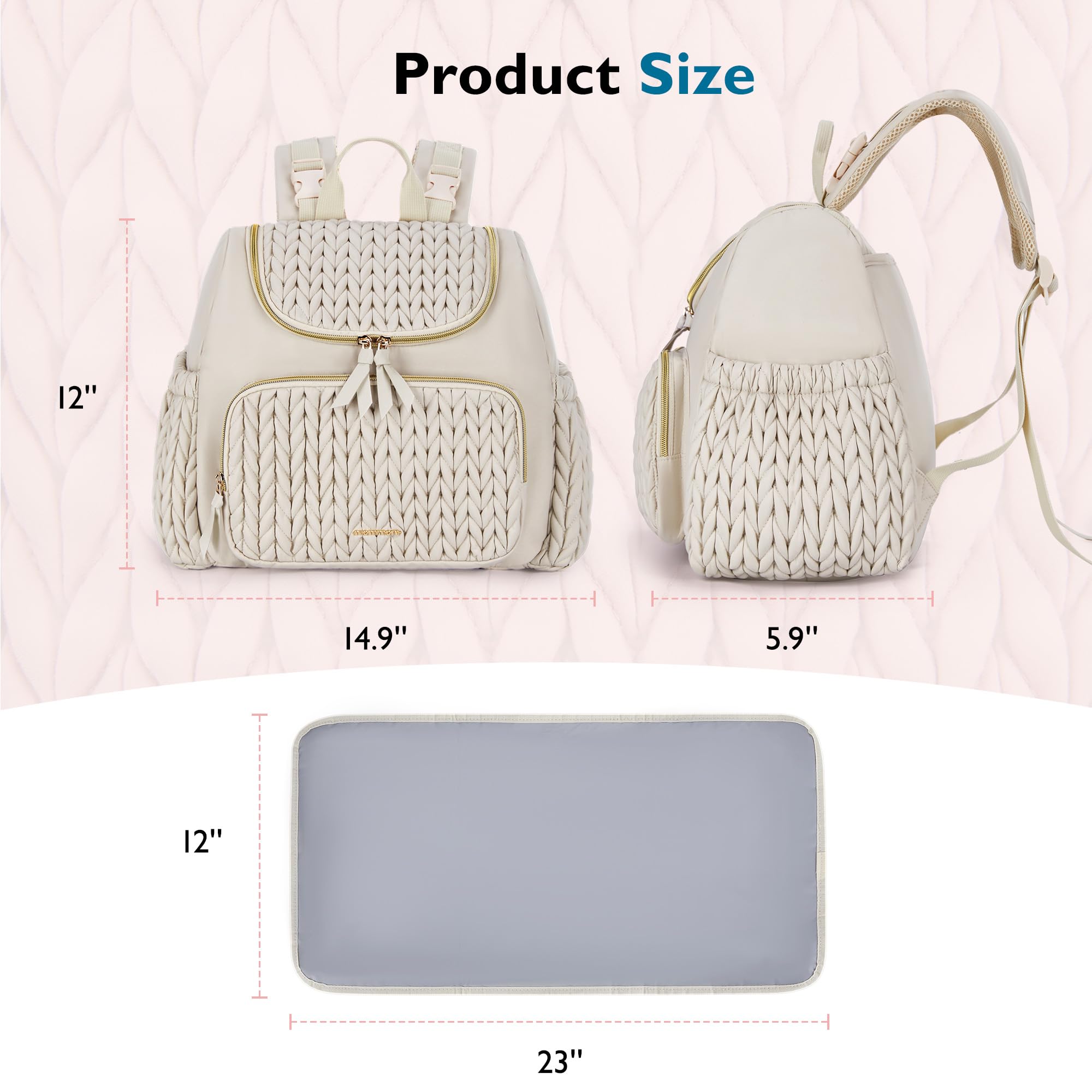 mommore Diaper Bag Small Diaper Backpack Stylish Baby Backpacks Travel Mini Maternity Bags with Insulated Pockets, Changing Pad, Stroller Straps