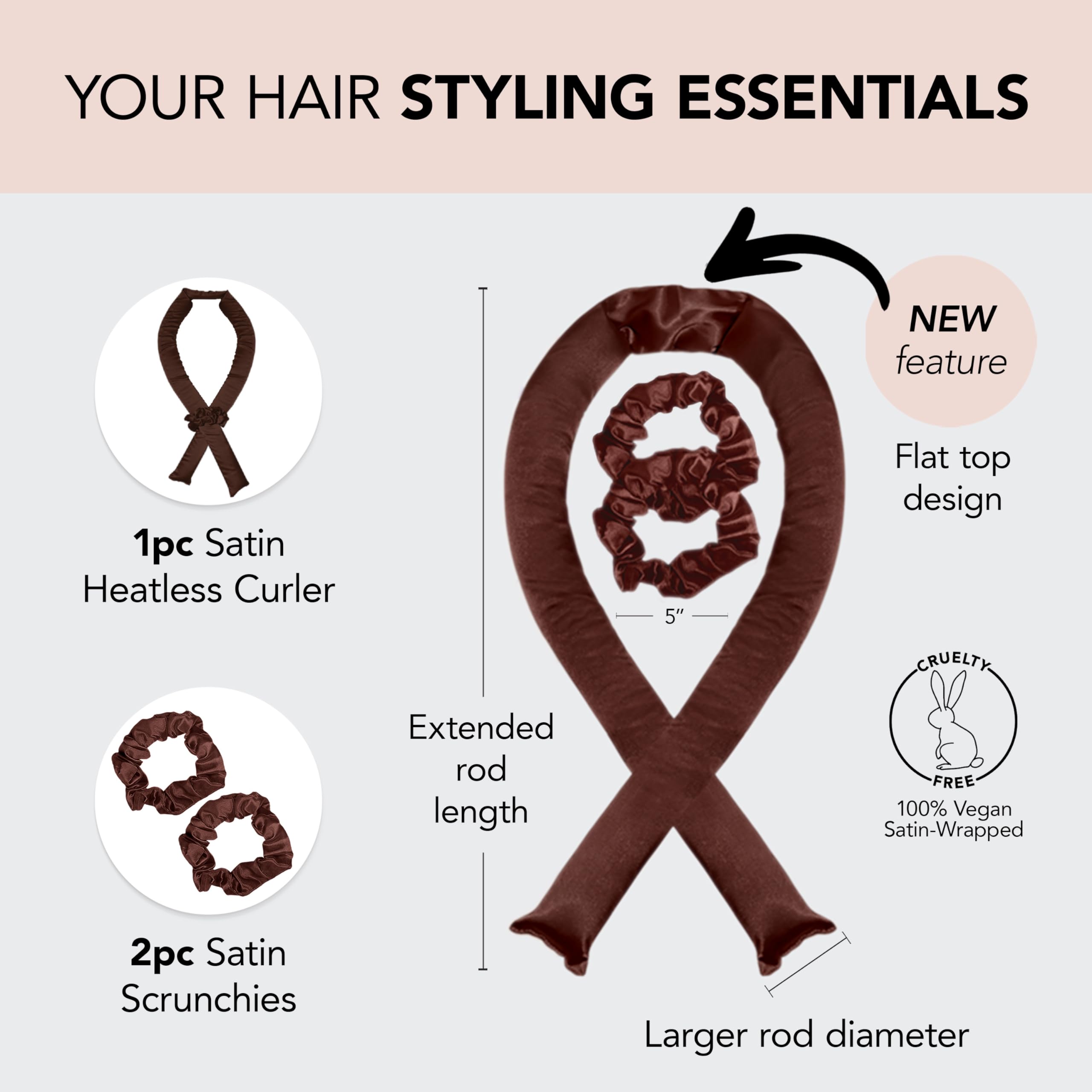 Kitsch Satin Heatless Curling Set for No-Heat Soft Curls | Overnight Hair Curlers & Curling Rod Headband, Frizz-Free Styling | Gentle Rollers for All Hair Types - 1 Pack (Charcoal)