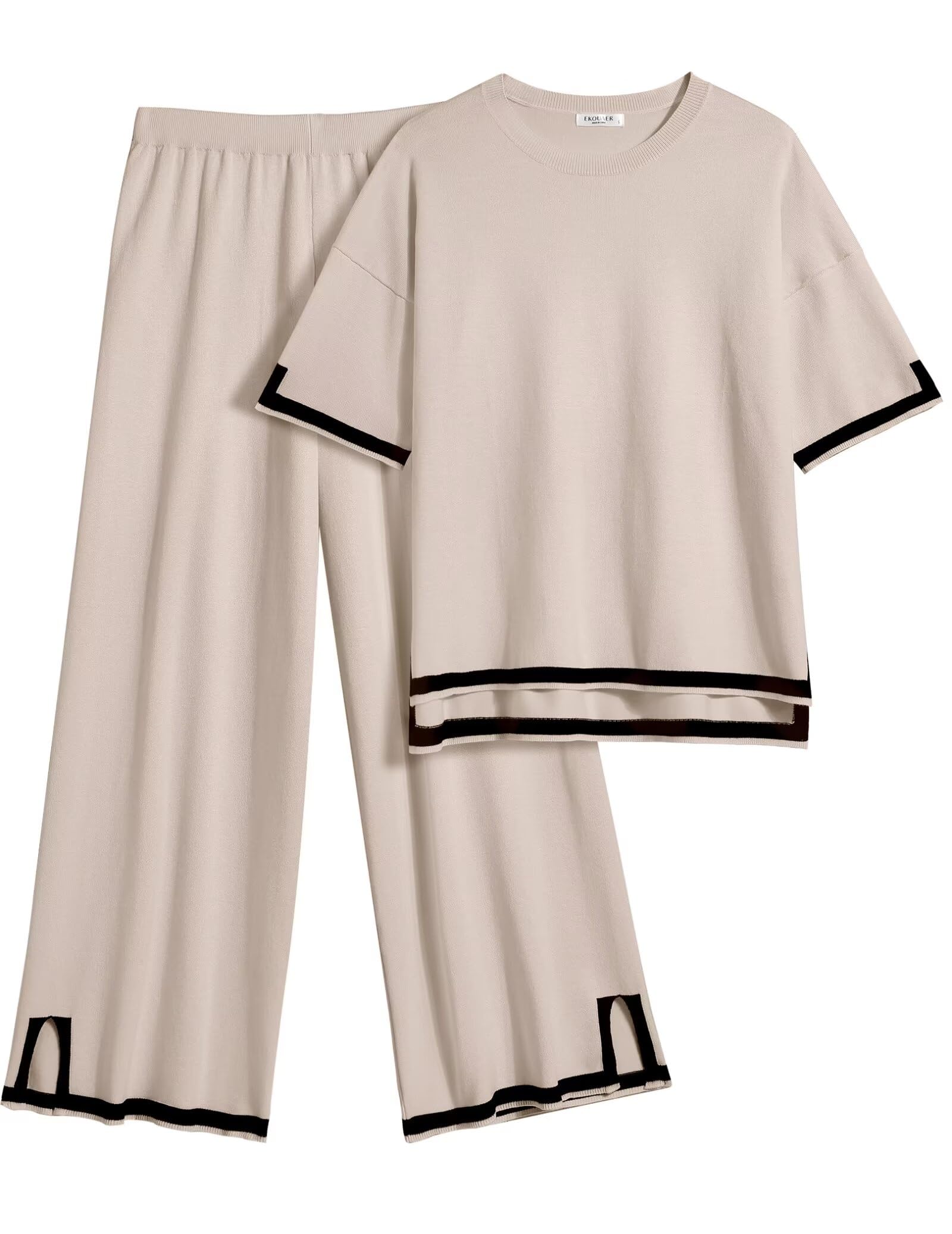 Ekouaer Lounge Set for Women 2 Piece Sets Loungewear Set Outfits Knit Sweater Sets Wide Leg Long Pants Pajama Set