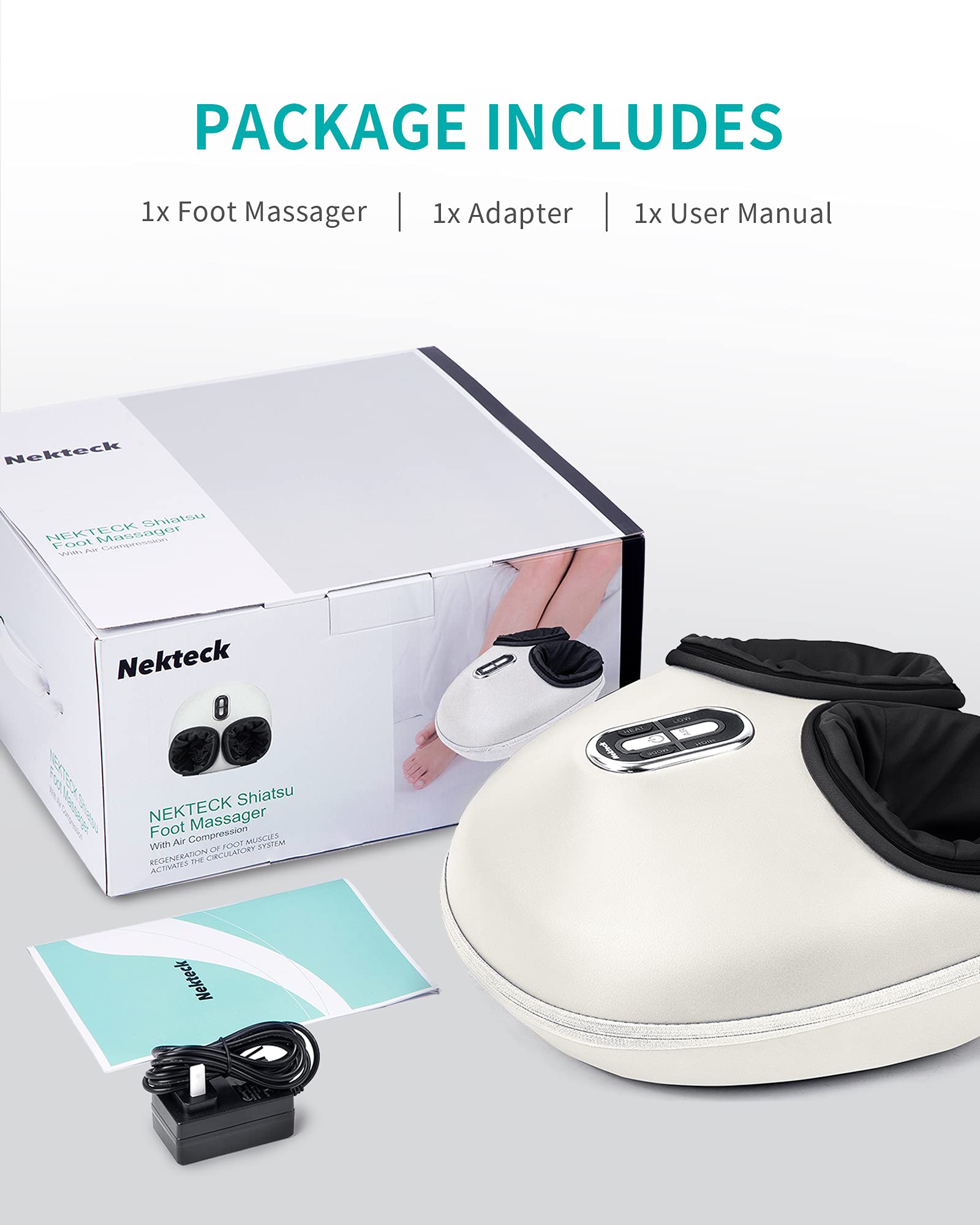 Nekteck Shiatsu Foot Massager Machine with Soothing Heat, Deep Kneading Therapy, Air Compression, Improve Blood Circulation and Foot Wellness,Relax for Home or Office Use(Beige)