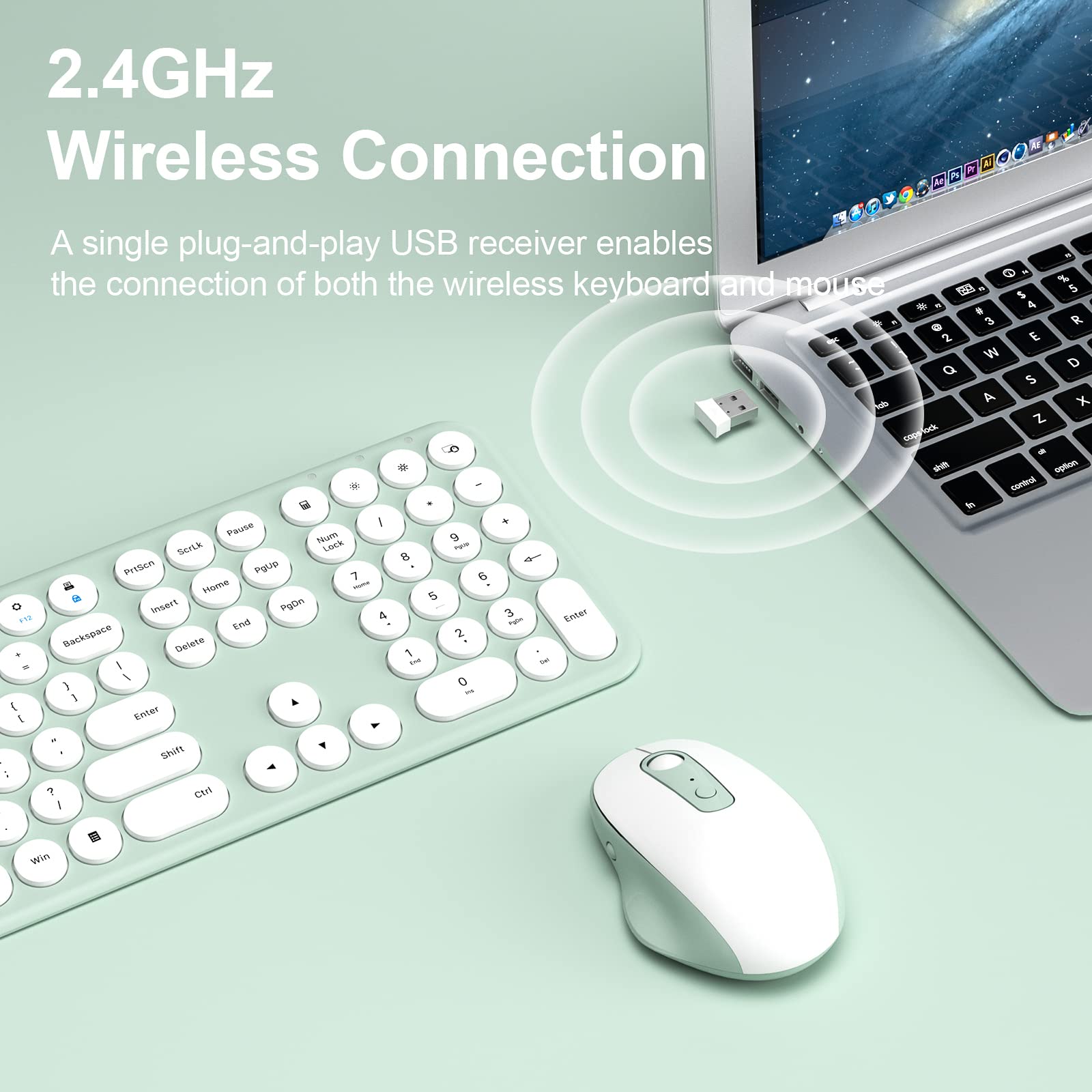 Wireless Keyboard and Mouse, XTREMTEC Cute Keyboard Retro Round Keycap - 2.4GHz Ultra-Slim Quiet Aesthetic Keyboard for Mac Computer Laptop PC Desktops (Rosegold)