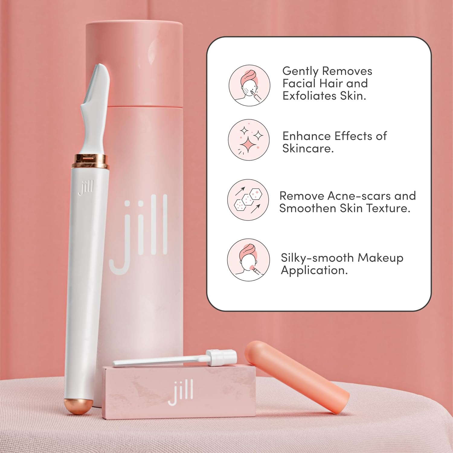 Jill Dermaplane Razor Starter Kit for Women | Facial Hair Removal Dermaplaning Kit Includes 1 Jill Wand, 2 Dermaplane Razors for Sensitive Skin & Cleaning Cloth | Magic Oil Wipes Not Included