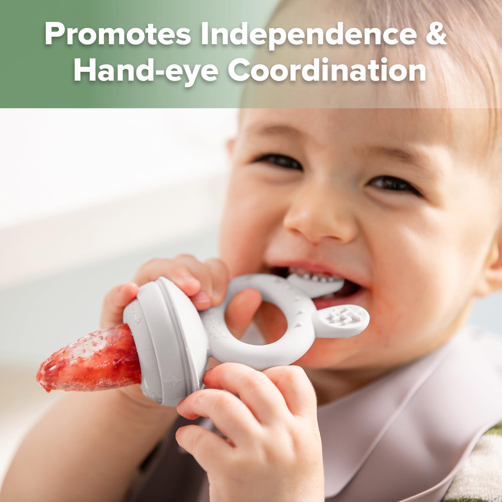 Haakaa Baby Fruit Food Feeder & Mini Freezer Nibble Tray Combo, Breastmilk Popsicle Molds for Cooling Relief, BPA Free Silicone Feeder for Safe Infant Self Feeding, 4 Month+ (Pea Green)