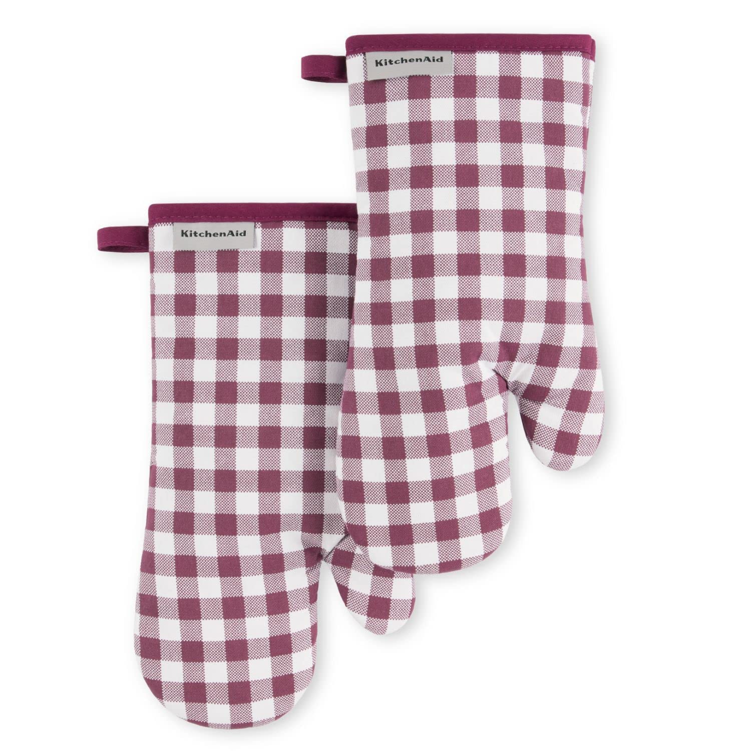 KitchenAid Gingham Oven Mitt 2-Pack Set, Milkshake, 7"x13"