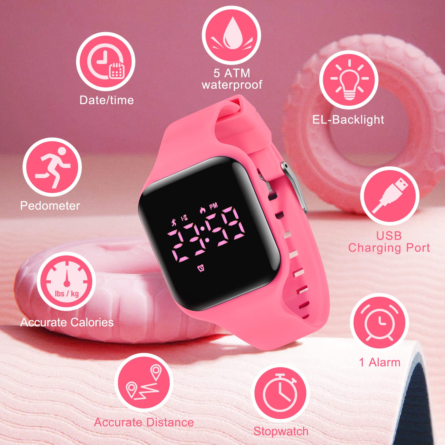 Kids Watch, No App Fitness Tracker Watch for Kids Teenager Digital Watch with Steps Counter/Distance/Calories/Alarm/Stopwatch Fitness Watch for Kids Girls Boys Gift for Teens