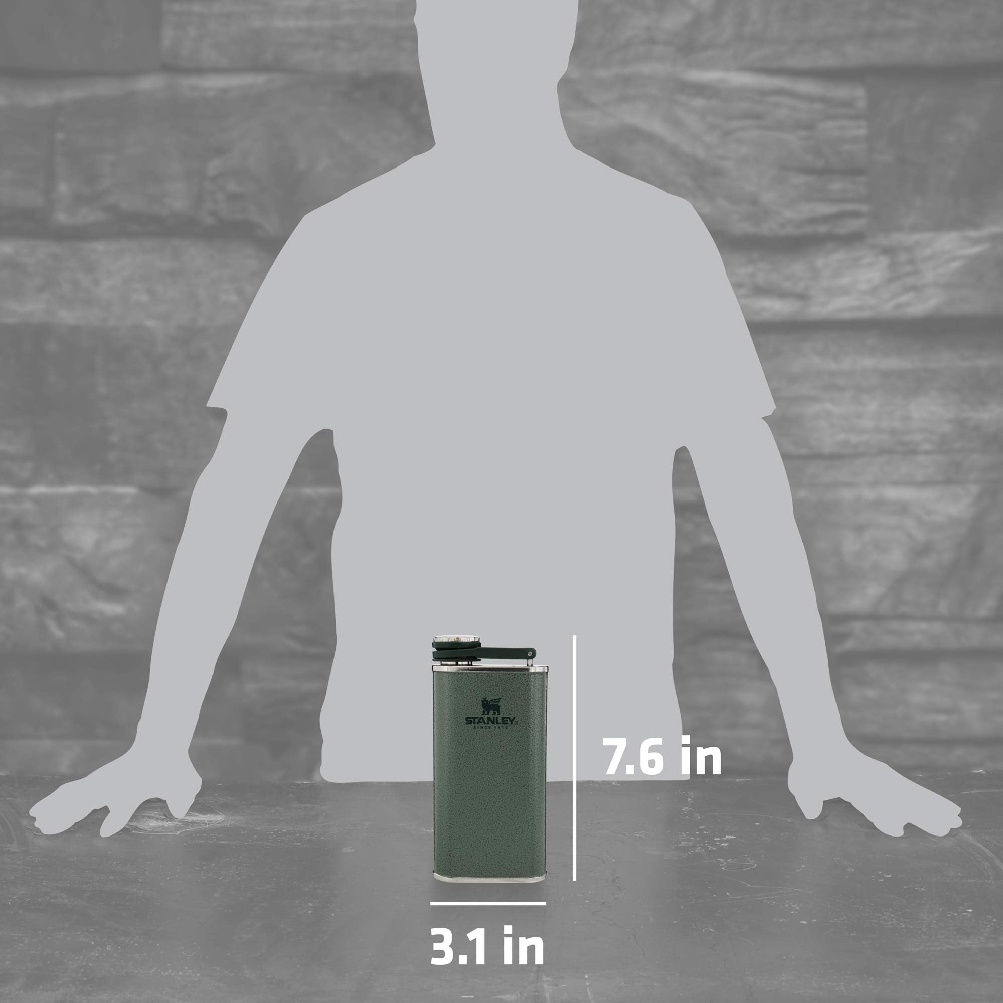 Stanley Classic Flask 8 oz / 0.23 L with Never-Lose Cap, Wide Mouth Stainless Steel Hip Flask for Easy Filling & Pouring, Insulated BPA-Free Leak-Proof Flask,Hammertone Green