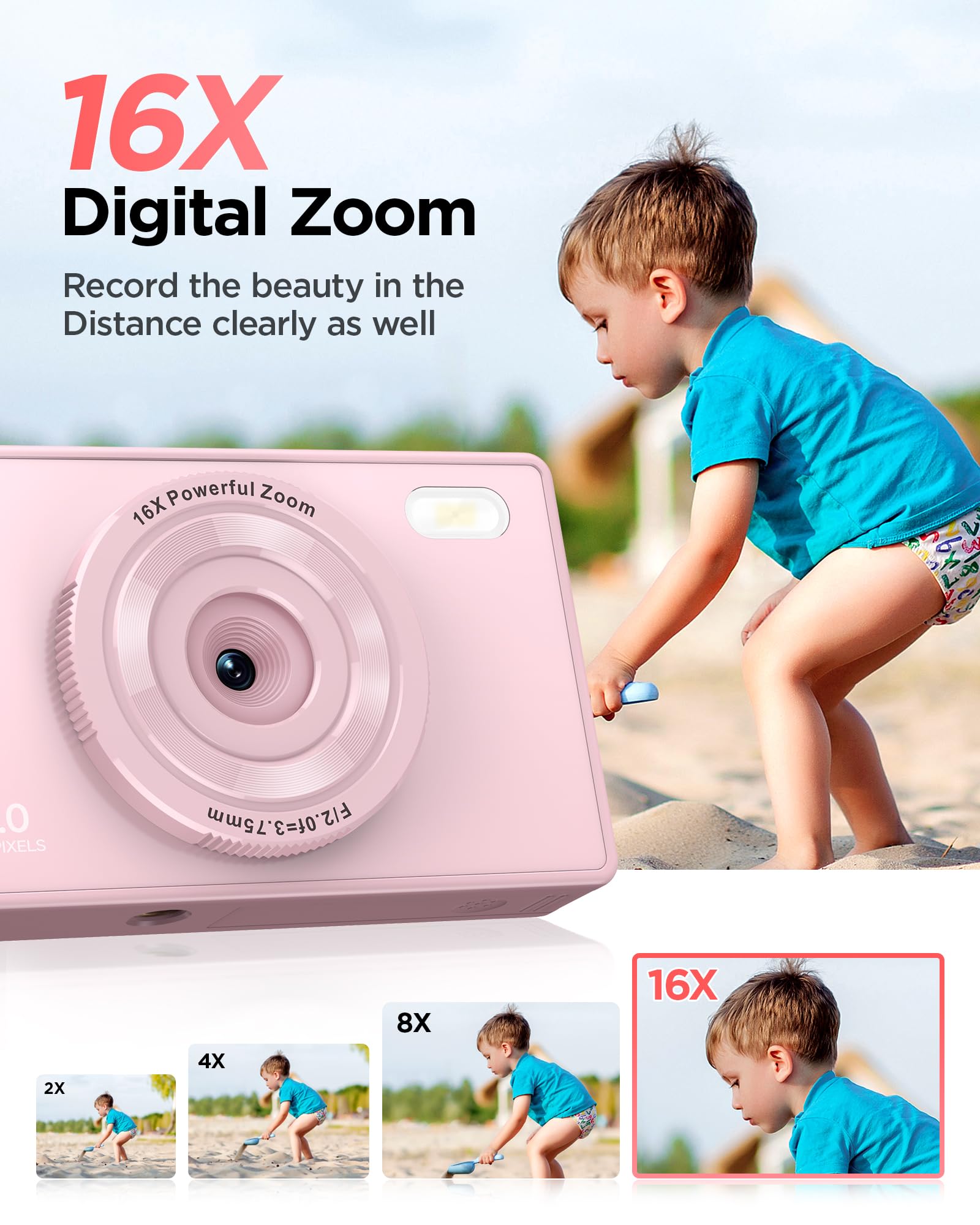64GB Digital Camera for Kids: 48MP Anti-Shake Camera Photography Vlogging Camera for YouTube 16X Digital Zoom Photo Filtration Continuous Shooting Self-Timer Autofocus Compact Camera