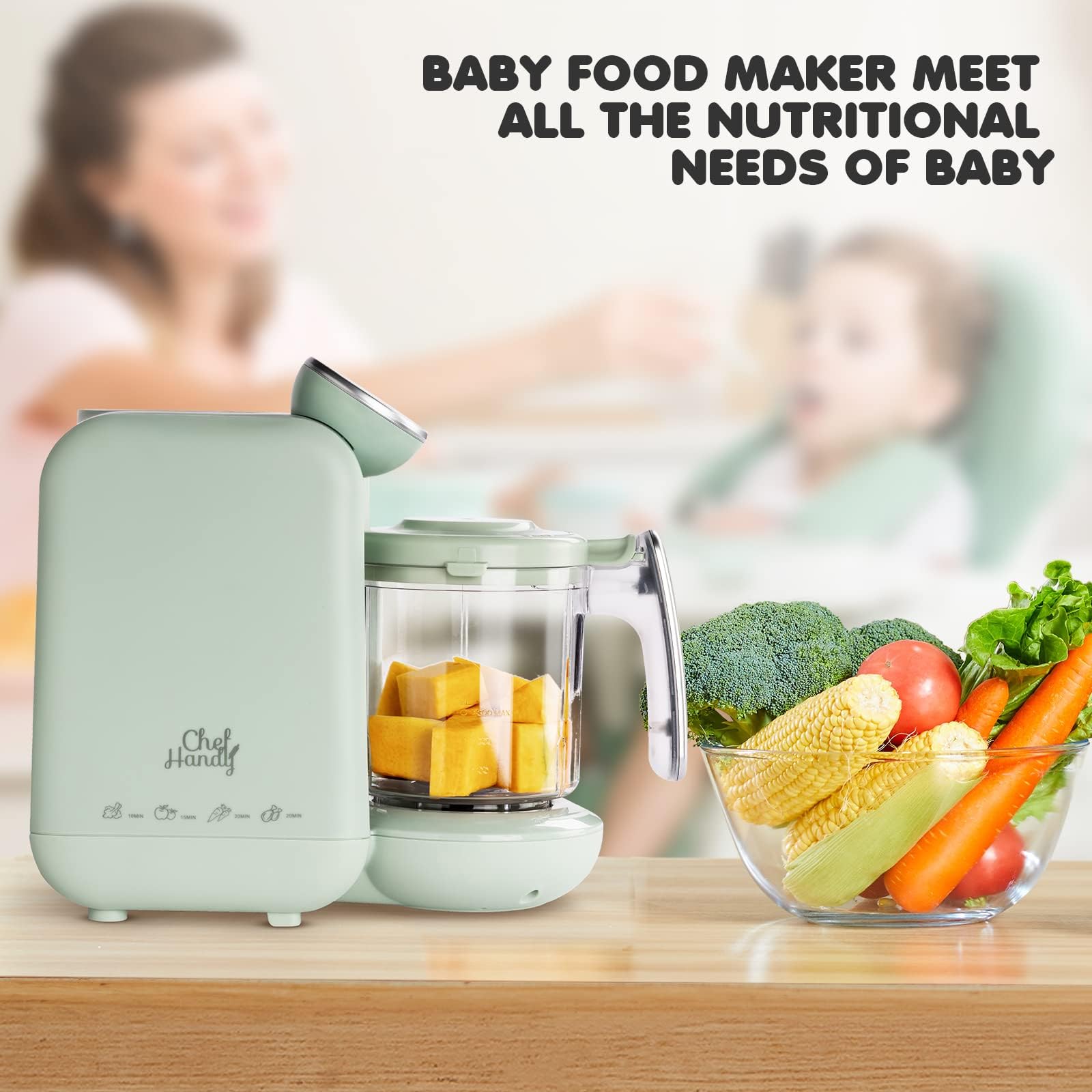 Baby Food Maker | Baby Food Processor with Steaming Basket | Baby Steamer, Blender, and Puree Maker | Milk Warmer Machine | Auto Cooking & Grinding | Touch Screen Control (Green)
