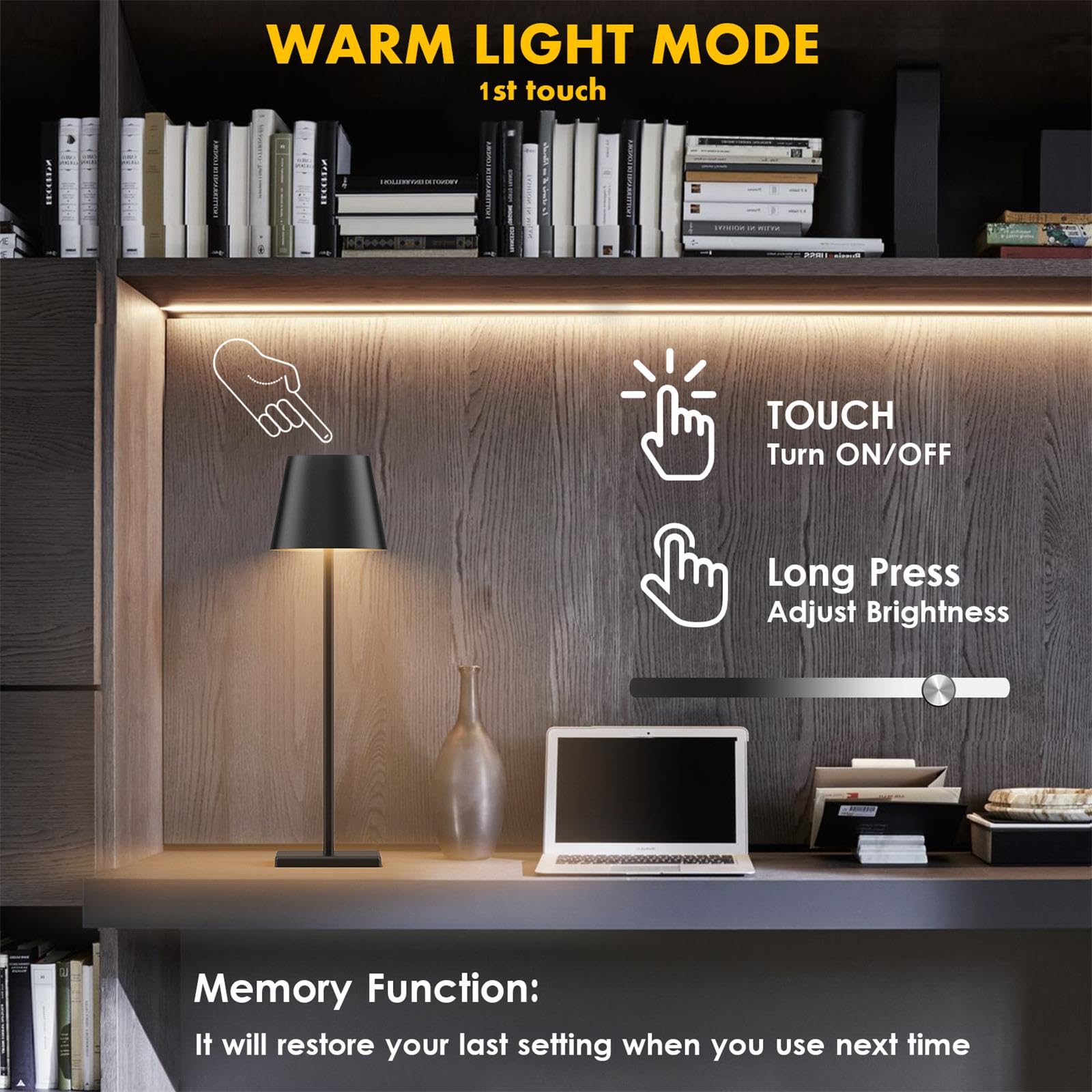 2-Pack LED Cordless Table Lamp, Rechargeable Battery Desk lamp 3W 5500mAh Battery Operated Stepless Dimming Modern Portable Table Light for Restaurant/Bedroom/Outdoor IP54 Waterproof (Off White)